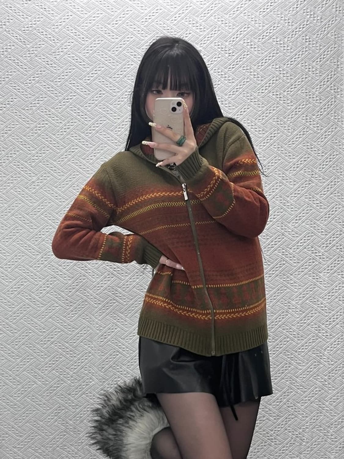 빈티지 컨트리 레트로 스트라이프 배색 니트 후드집업 95 C09782 상품이미지1