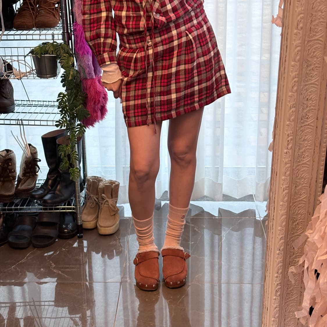 체크 러플카라 드레스 상품이미지3