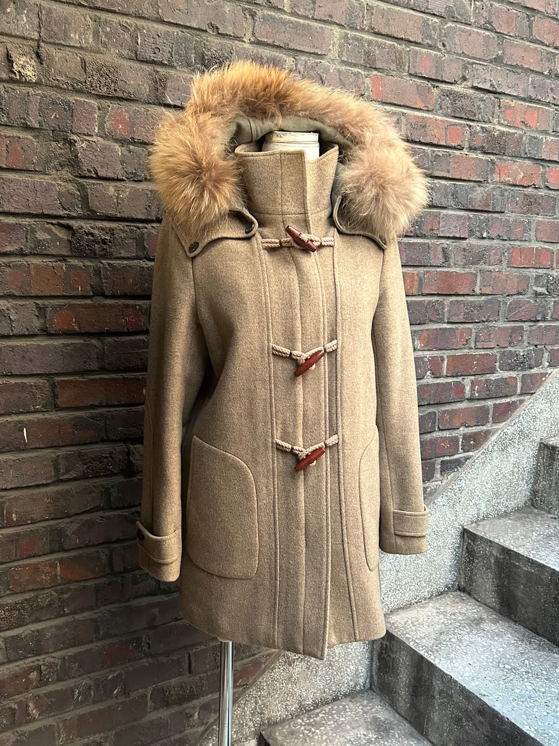 2000s VTG 베이지 울프죠 퍼 떡볶이 코트 상품이미지1