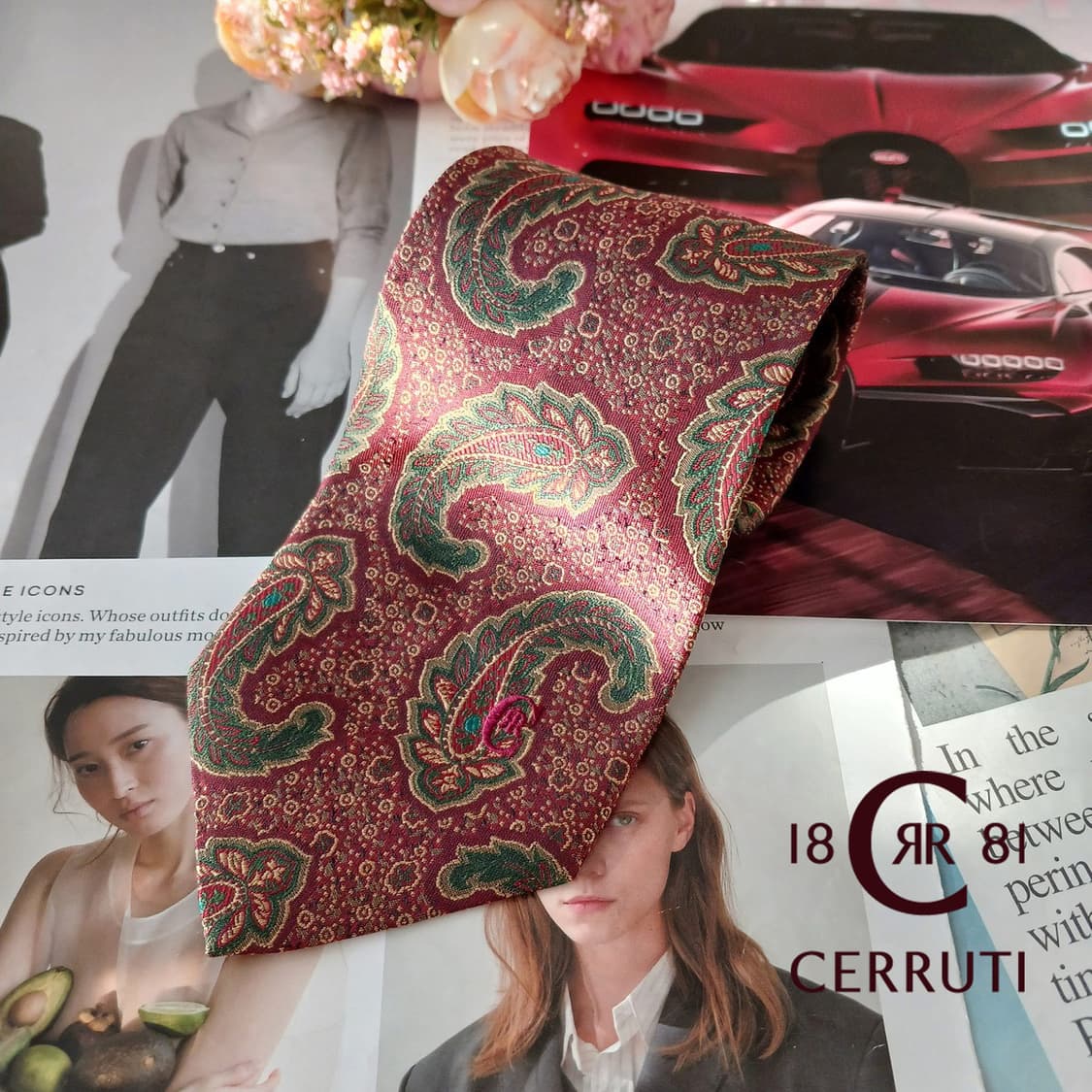 세루티 실크 버건디 자수 페이즐리 넥타이 9.2cm A+등급 A19341 상품이미지3