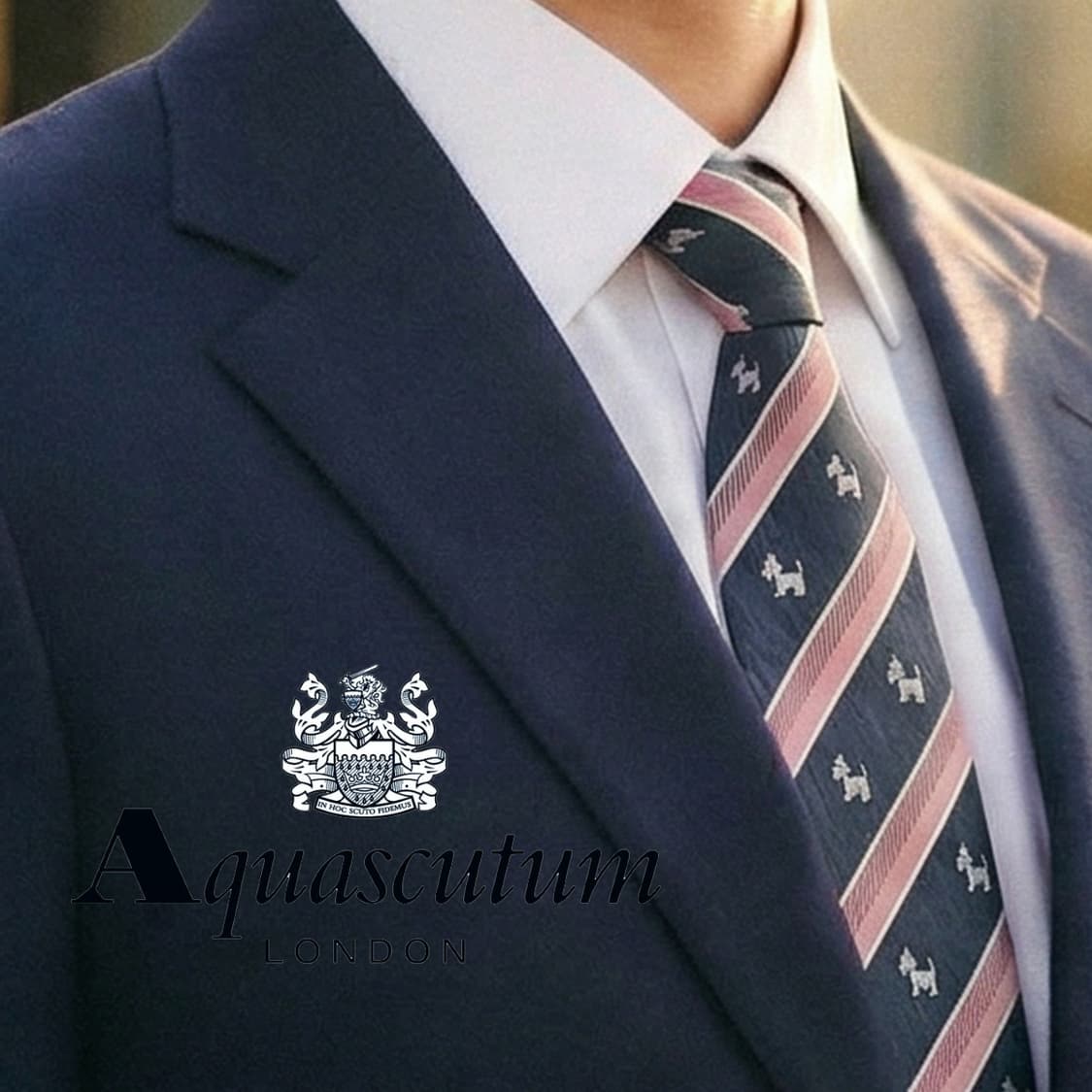 아쿠아스큐텀 스트라이프 강아지 자수 넥타이 9.4cm A등급 A19775 상품이미지1