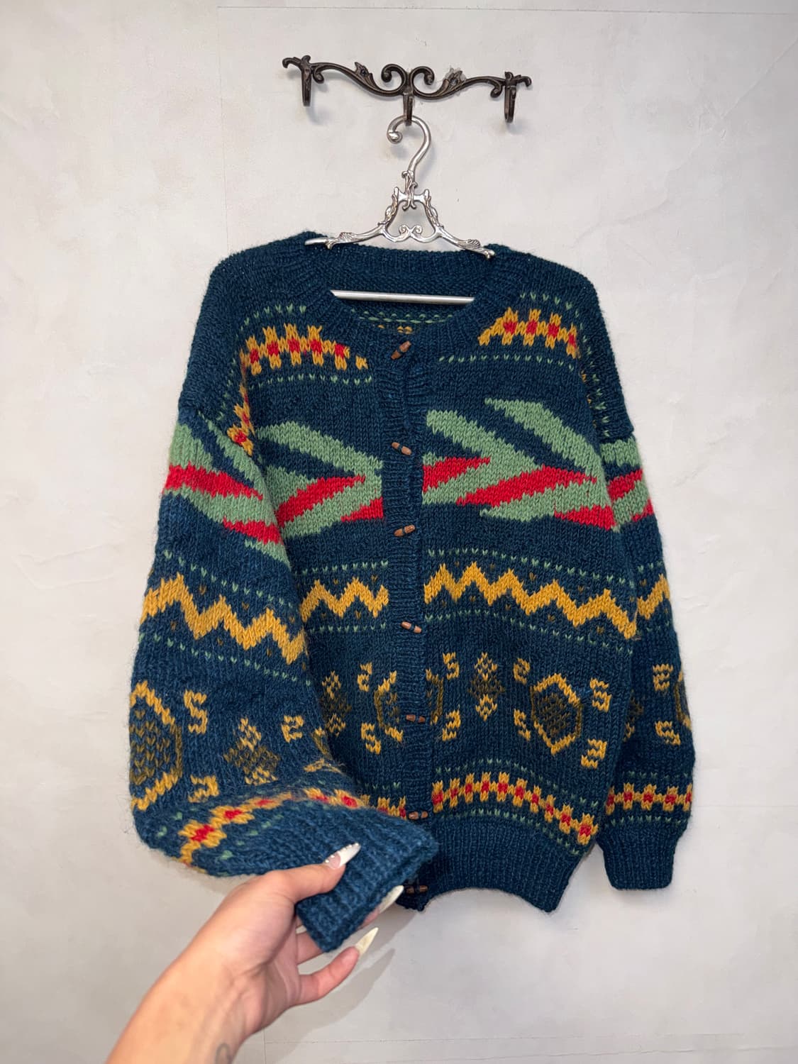 Navy bohemian heavy wool cardigan 상품이미지2