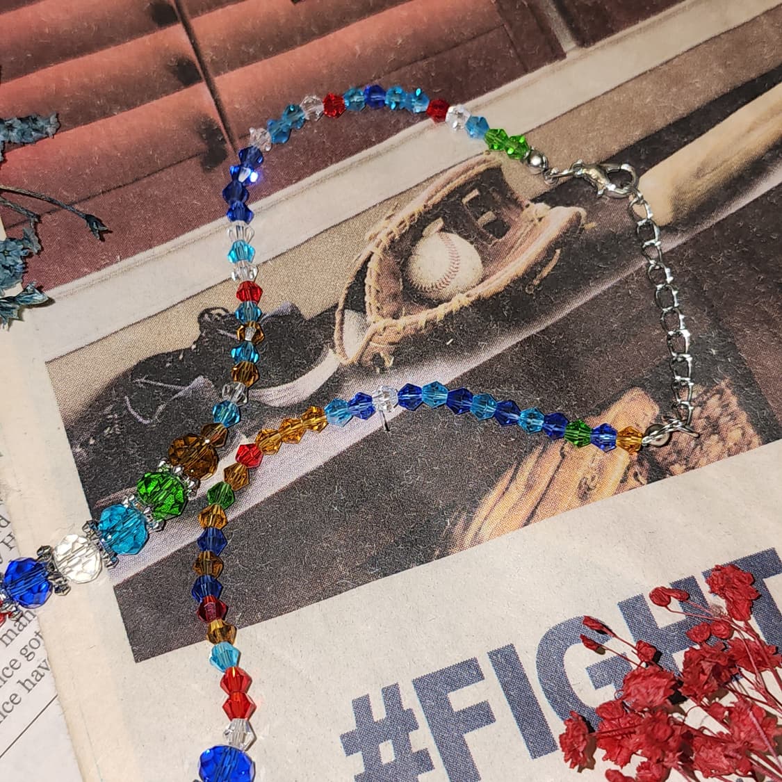 90s 프랑스 빈티지 목걸이 레인보우 스플래시 크리스탈 비즈 목걸이 상품이미지4