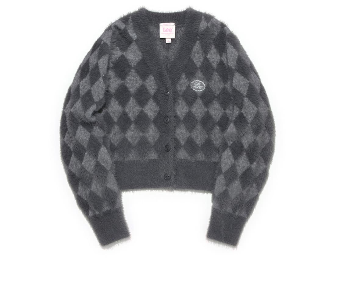Lee 헤어리 아가일 가디건 차콜 상품이미지1