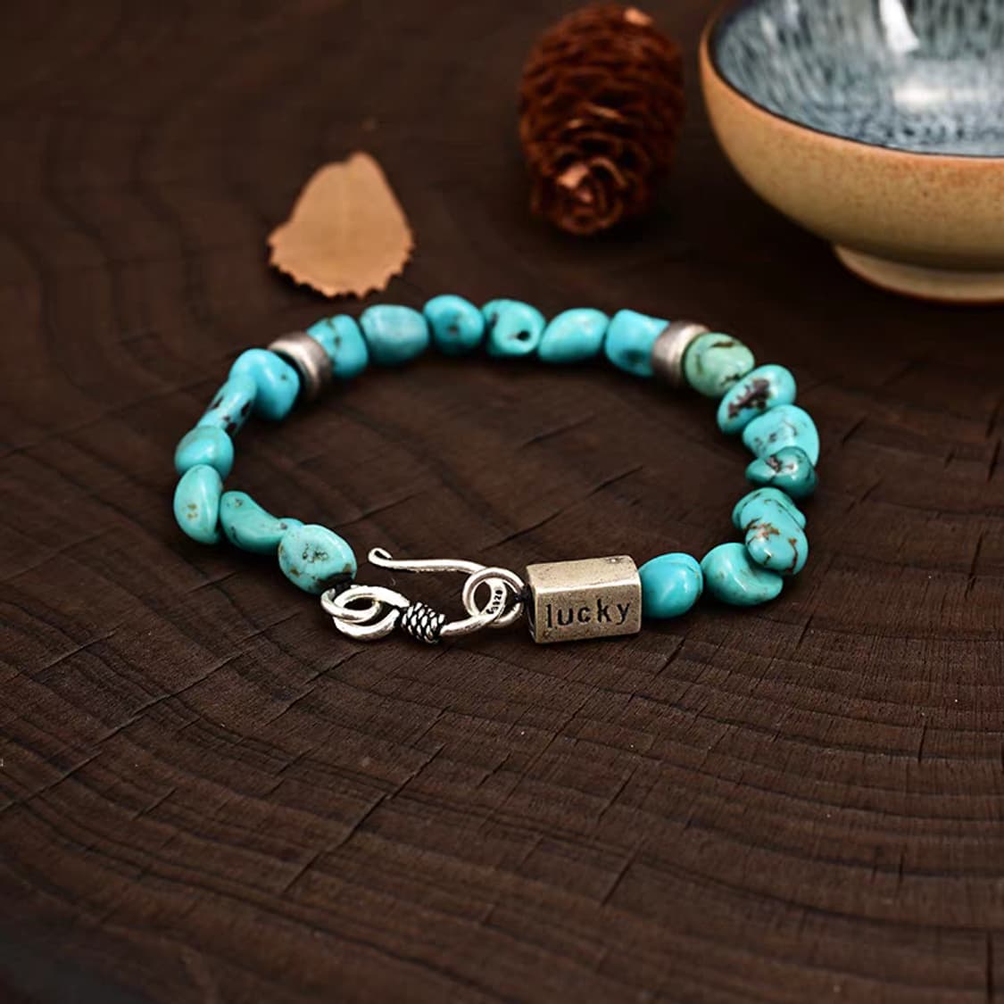 Oceanora 빈티지 수공예 실버 터키석 팔찌 남녀공용 상품이미지1