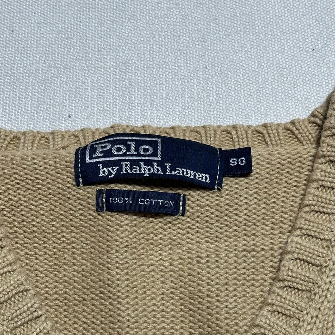 90 폴로랄프로렌 코튼 브이넥 베이지 니트 베스트 상품이미지4