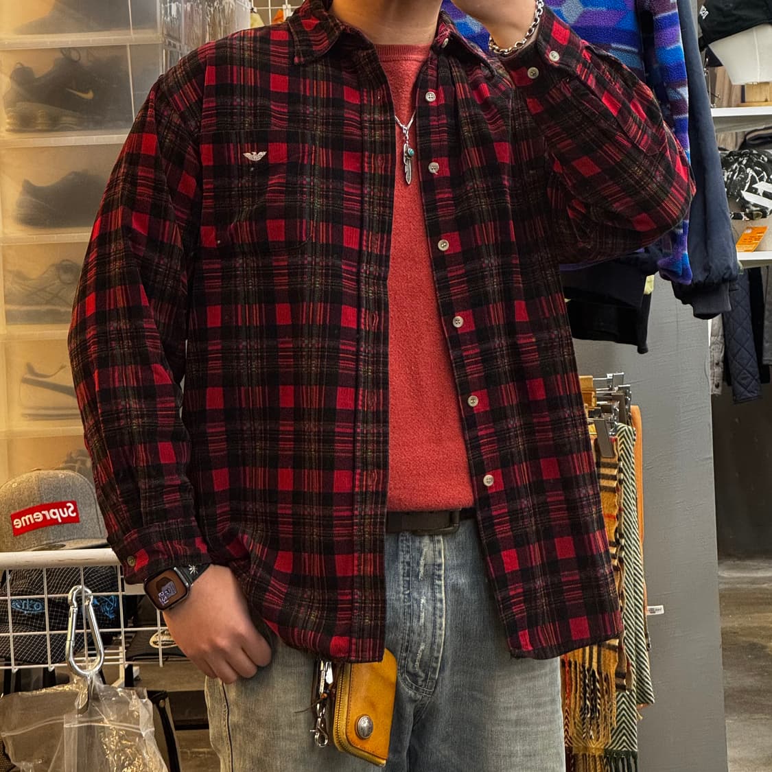 엠포리오 아르마니 코듀로이 체크 셔츠 (XL) 상품이미지5