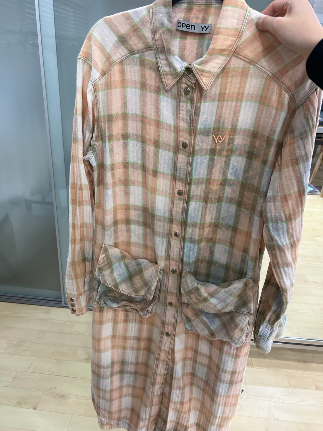 오픈 와이와이 OPEN YY 오버체크 오렌지 미디 드레스 상품이미지1