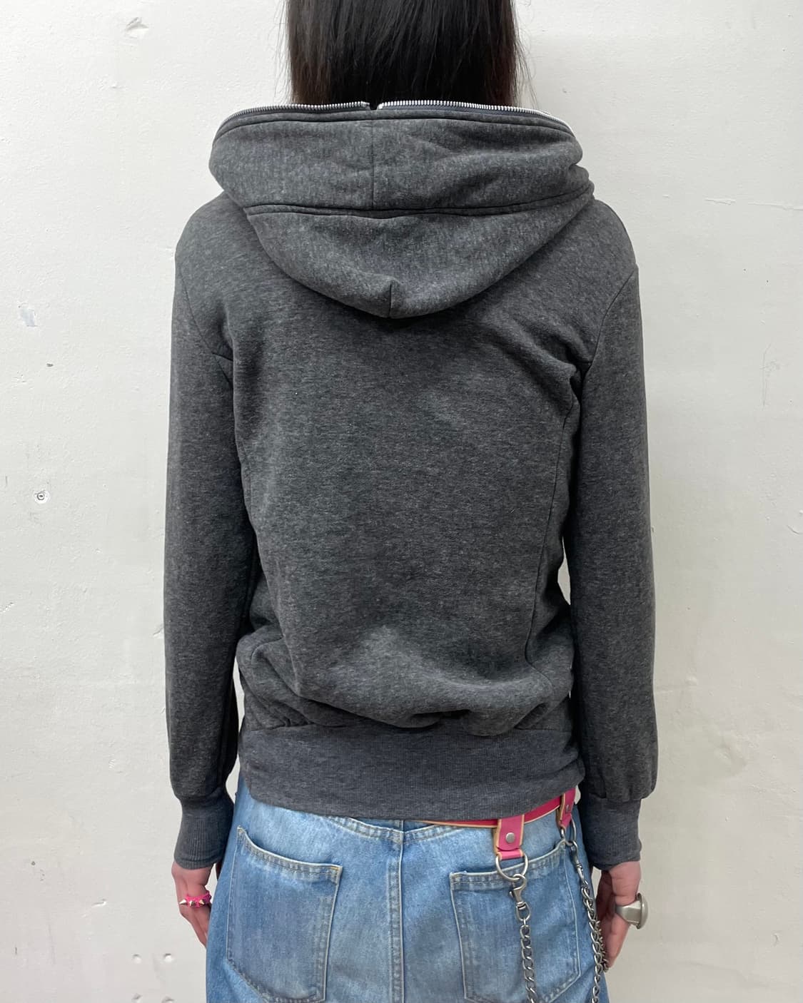 two zipper closure gray hooded zip-up 상품이미지2