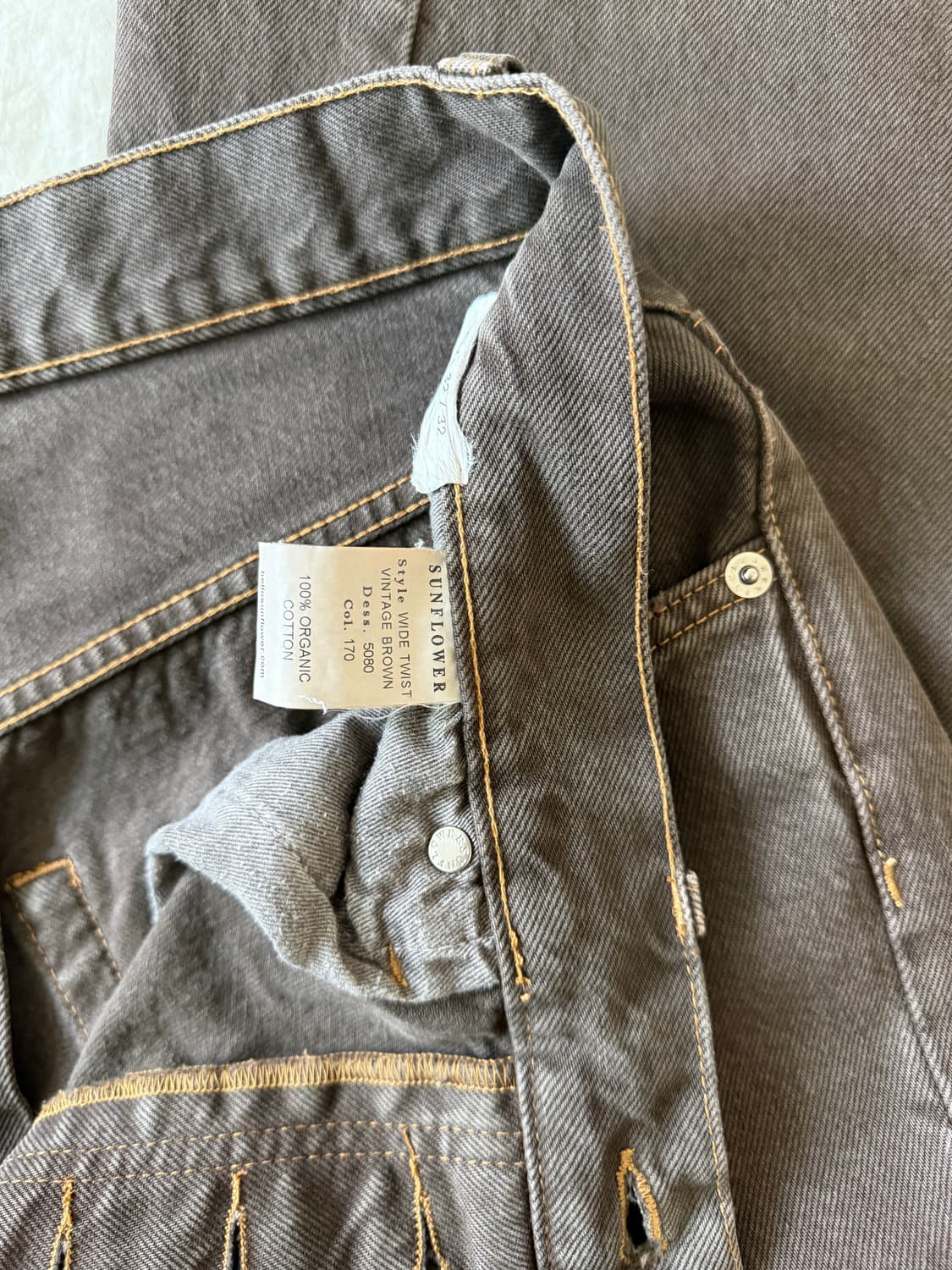 선플라워 와이드 트위스트 데님 빈티지 브라운 32/32 상품이미지7