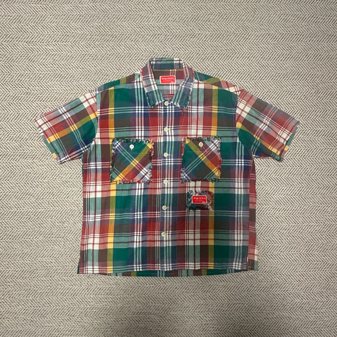VINTAGE madras patchwork shirt 상품이미지1