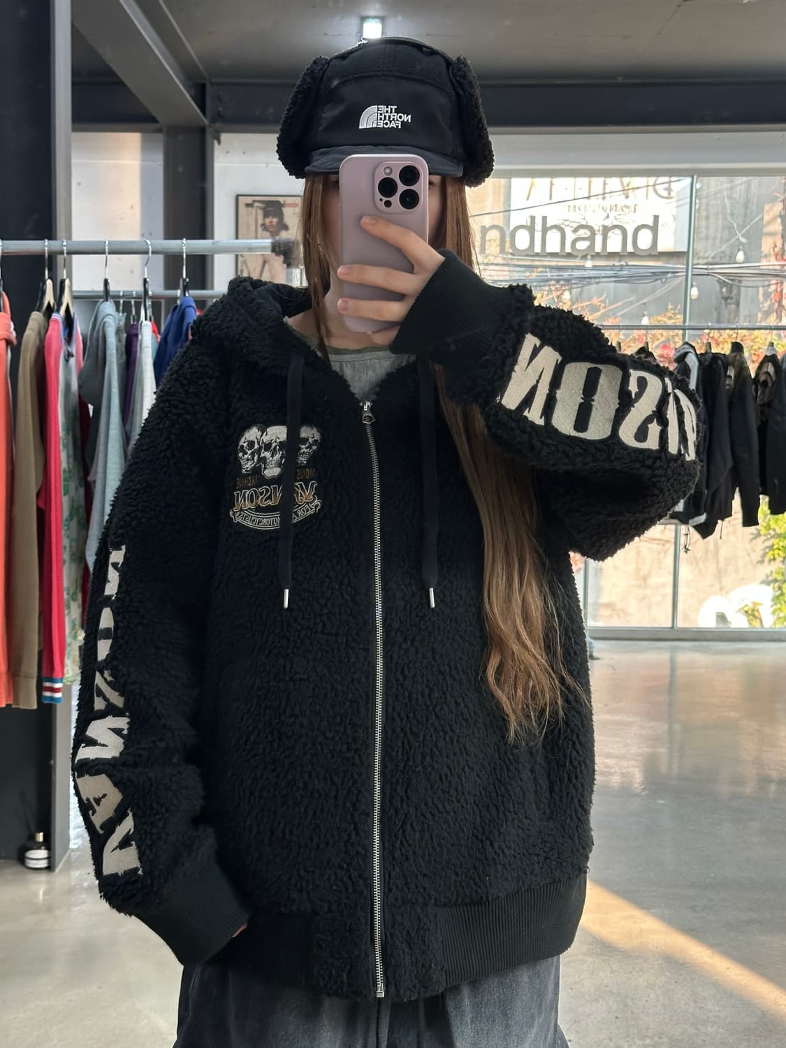 벤슨 스컬자수빅로고 플러피 후드자켓 상품이미지3