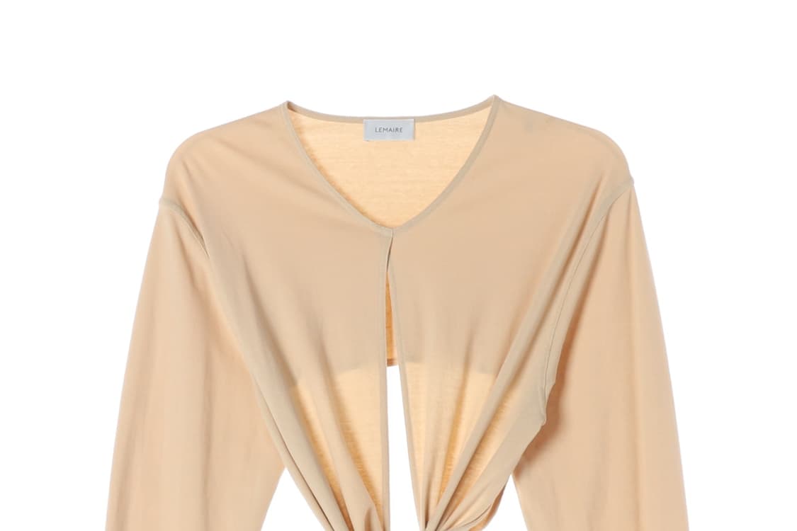 르메르 베이지 리본 매듭 슬릿 크롭 긴팔 티셔츠 블라우스
 상품이미지3