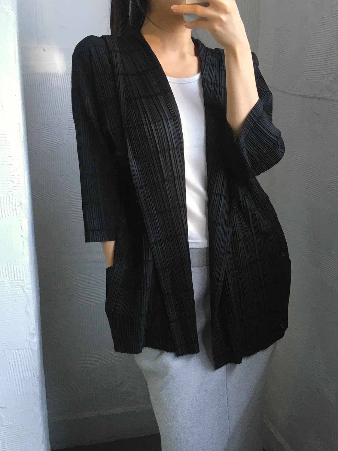 이세이미야케 플리츠플리즈 블랙 오픈 후드 가디건  상품이미지1