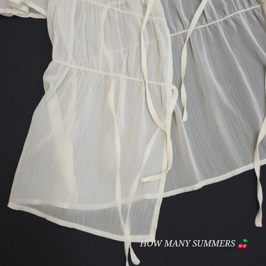 여름 시스루 리본 볼레로 가디건 링클 쉬폰 반팔 블라우스 화이트 상품이미지10