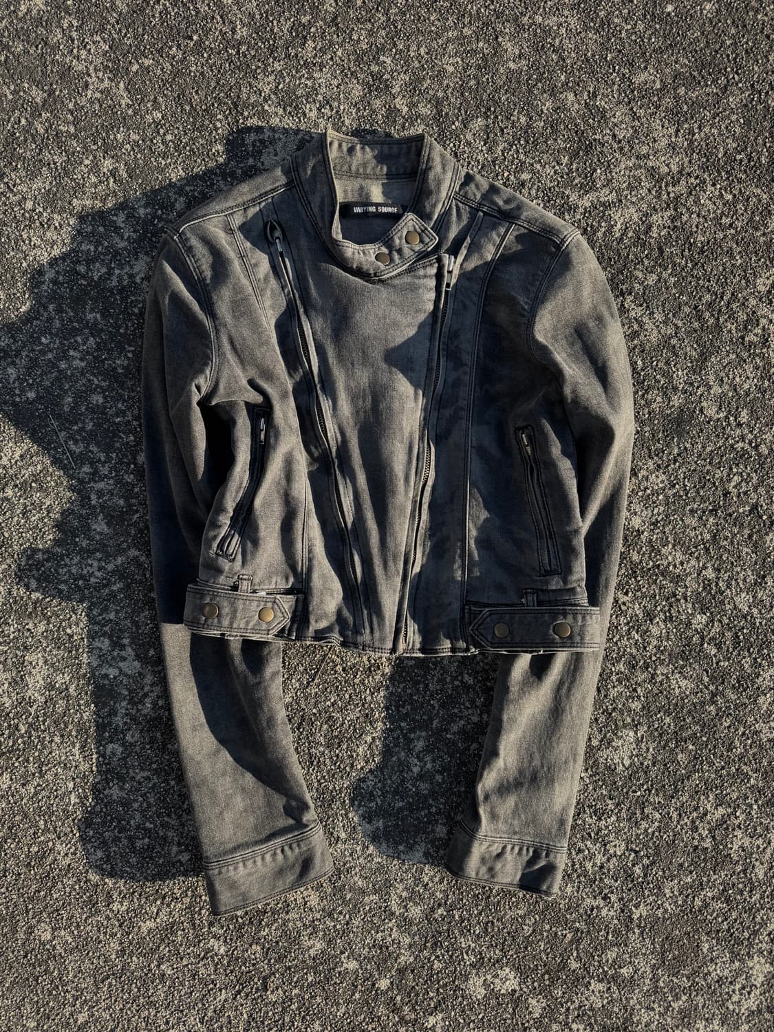Washed Gray Cropped Rider Jacket 상품이미지1