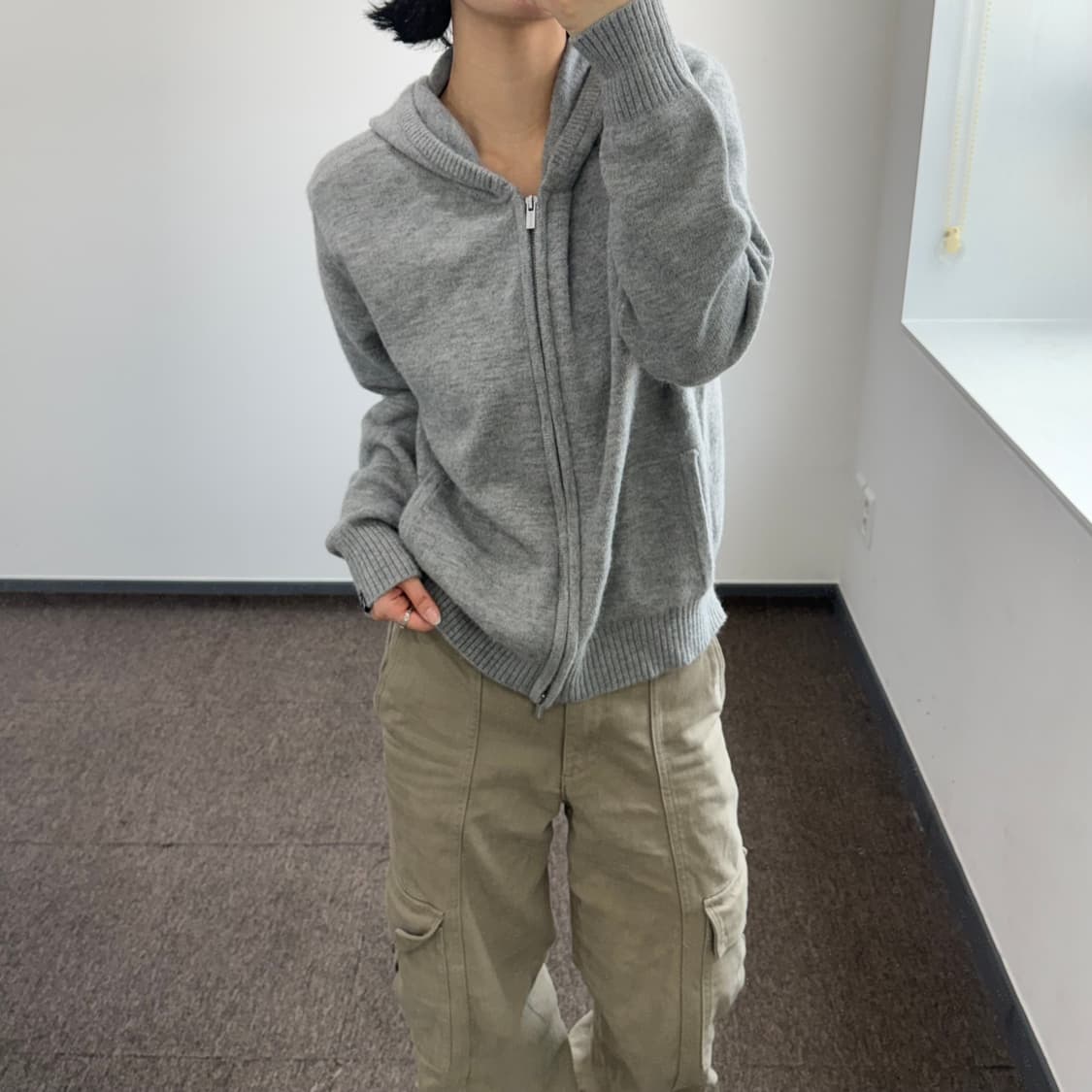 Eddie Bauer 그레이 2-way 니트 후드집업 상품이미지2