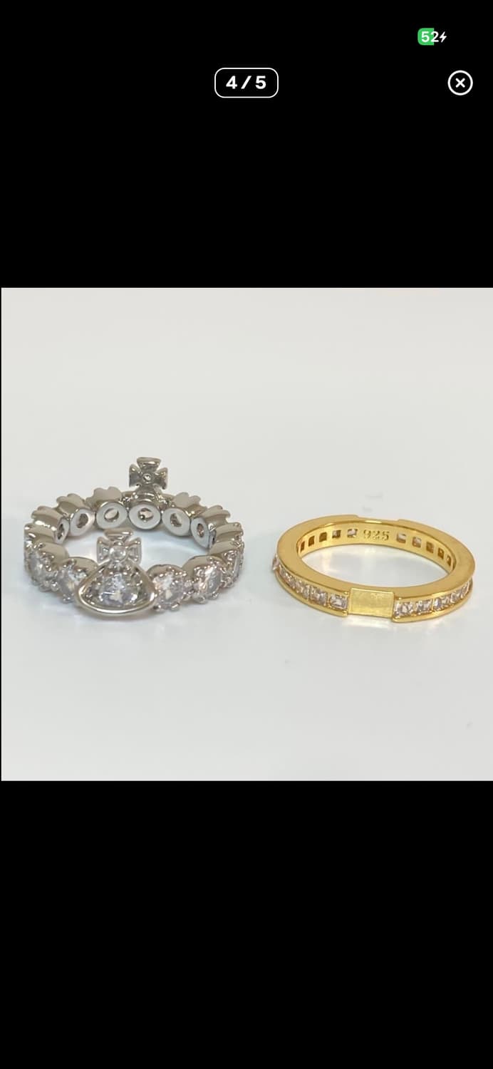 비비안웨스트우드 아카이브 큐빌크리스탈 골드실버 2단링 반지 상품이미지4