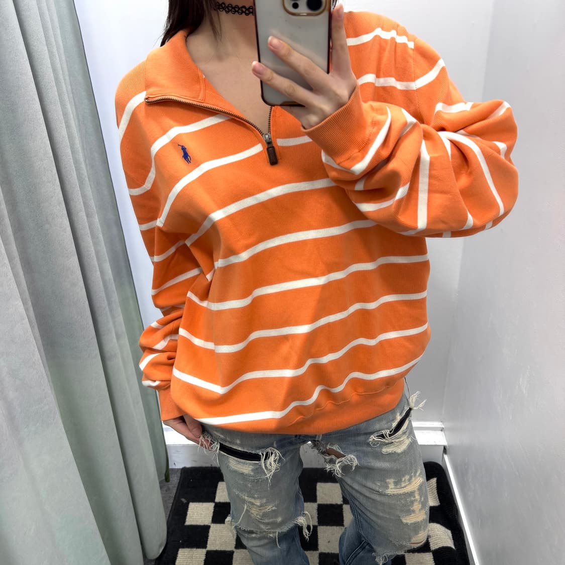 폴로 오렌지 스트라이프 반집업 니트 상품이미지2