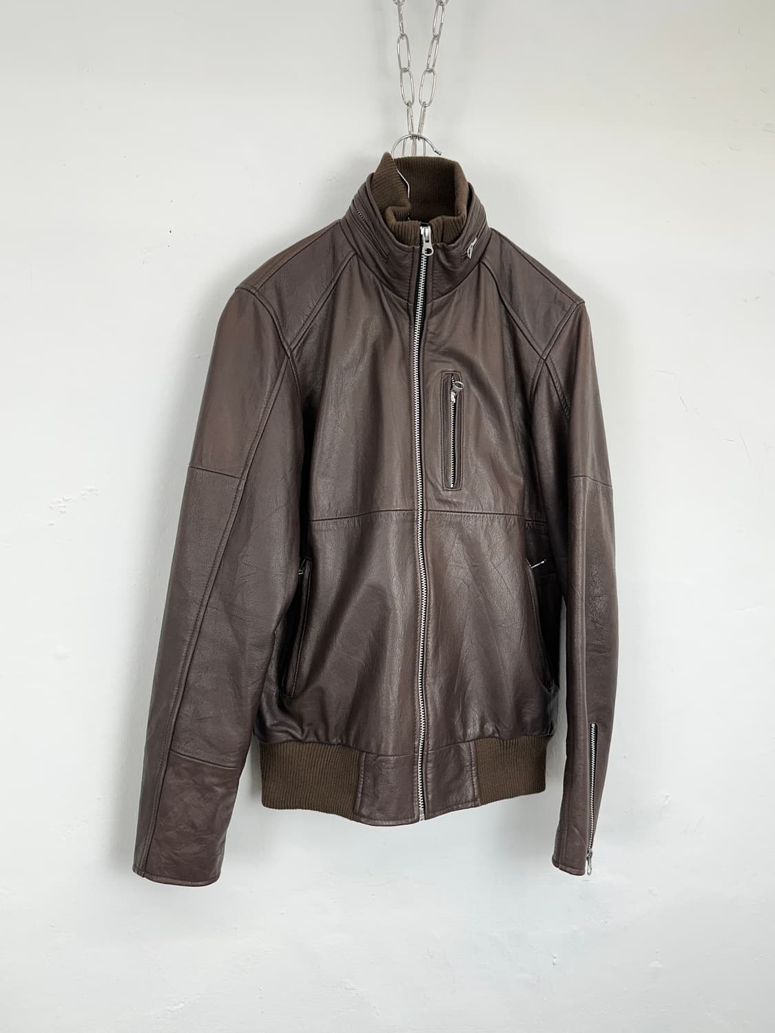 KMK Ribbed High-Neck Lambskin Zip Jacket 상품이미지1