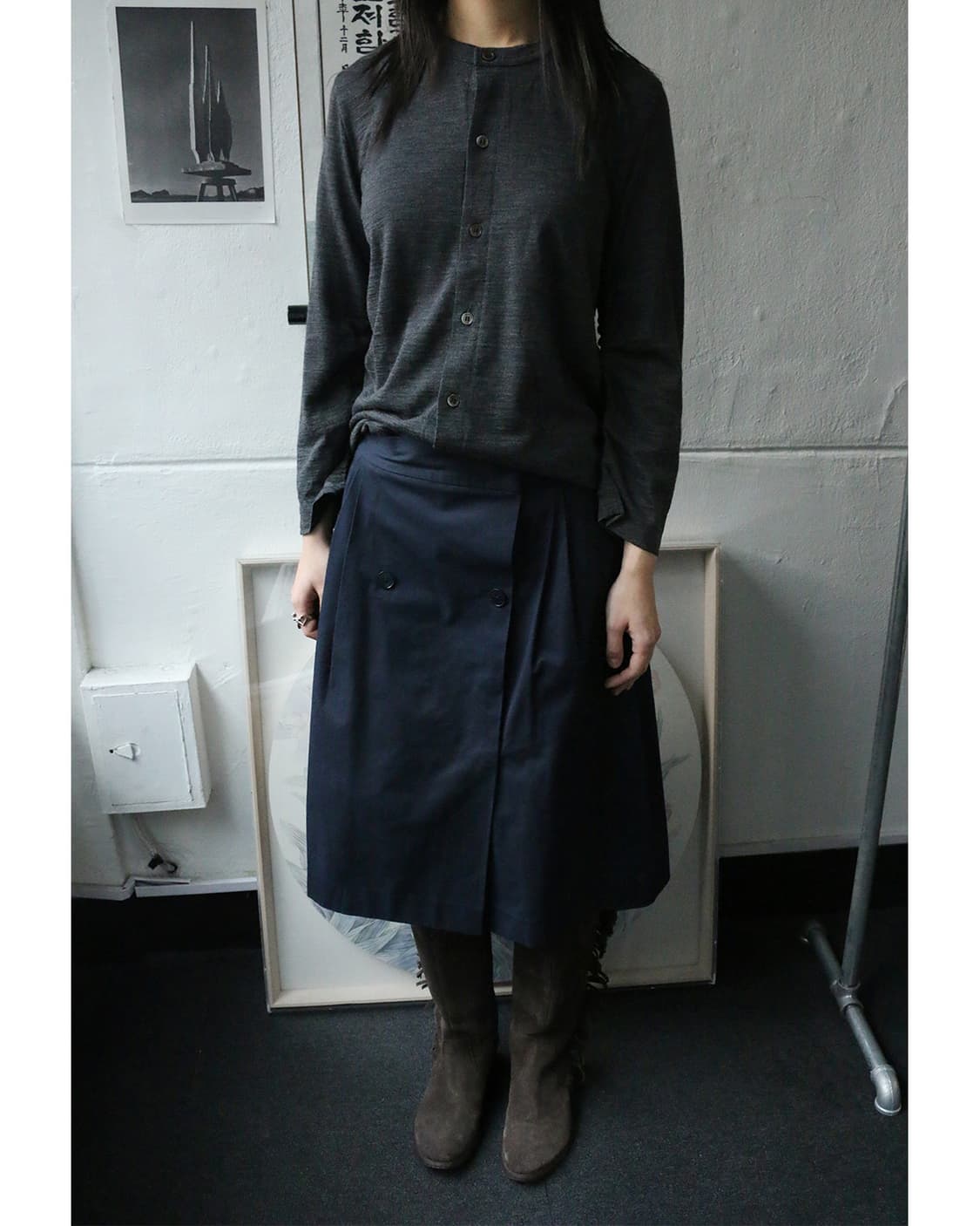 질 샌더 더블 버튼 플리츠 스커트  상품이미지1