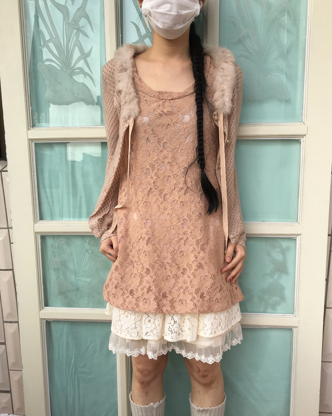 Lest rose fake fur trimming knit cardiga 상품이미지5