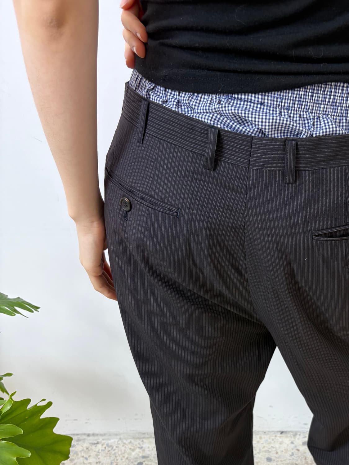 90‘s 입생로랑 스트라이프 투턱 슬랙스 상품이미지4