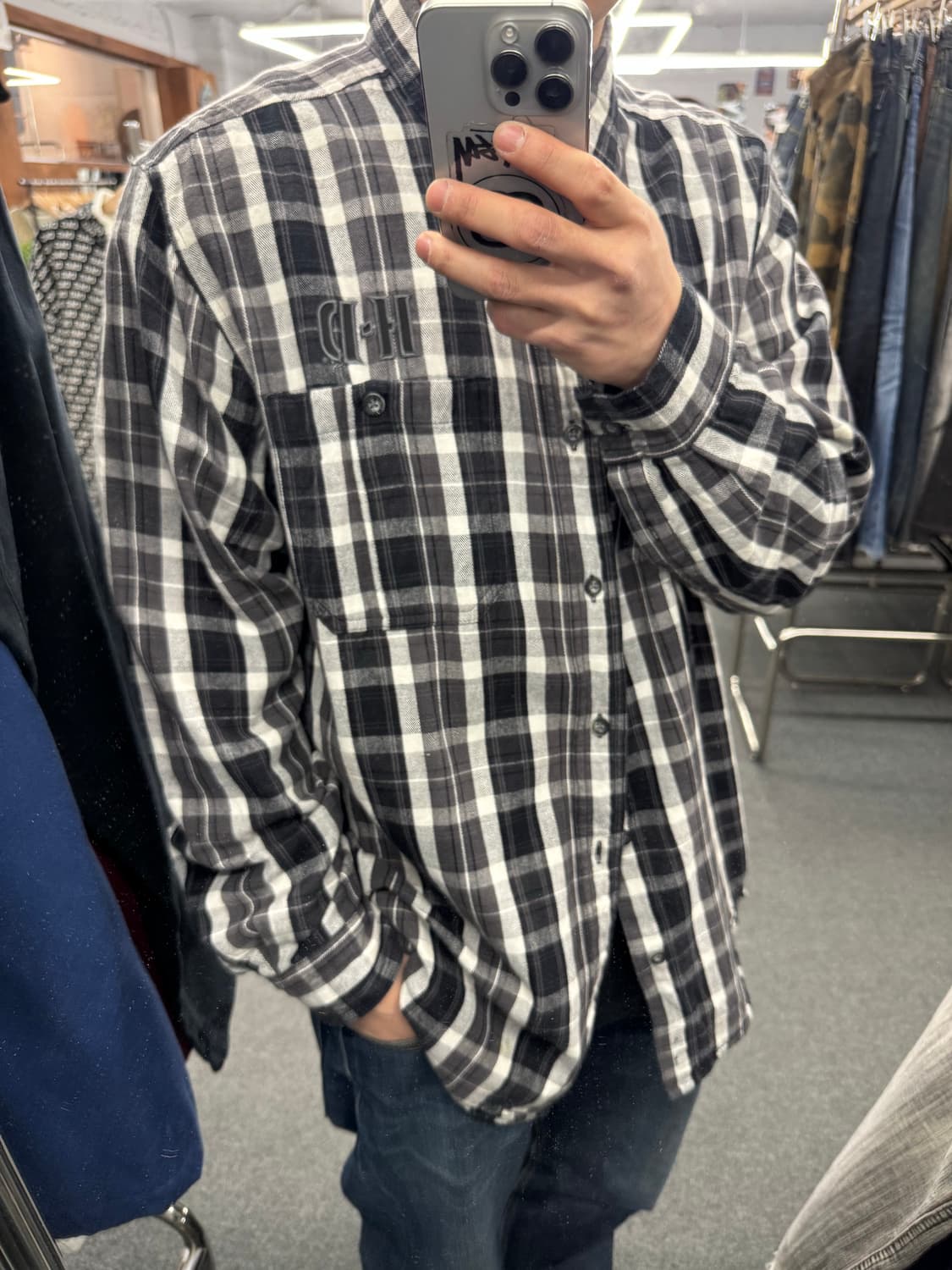 XL)할리데이비슨 vintage 블랙 깅엄 체크 긴팔셔츠 상품이미지1