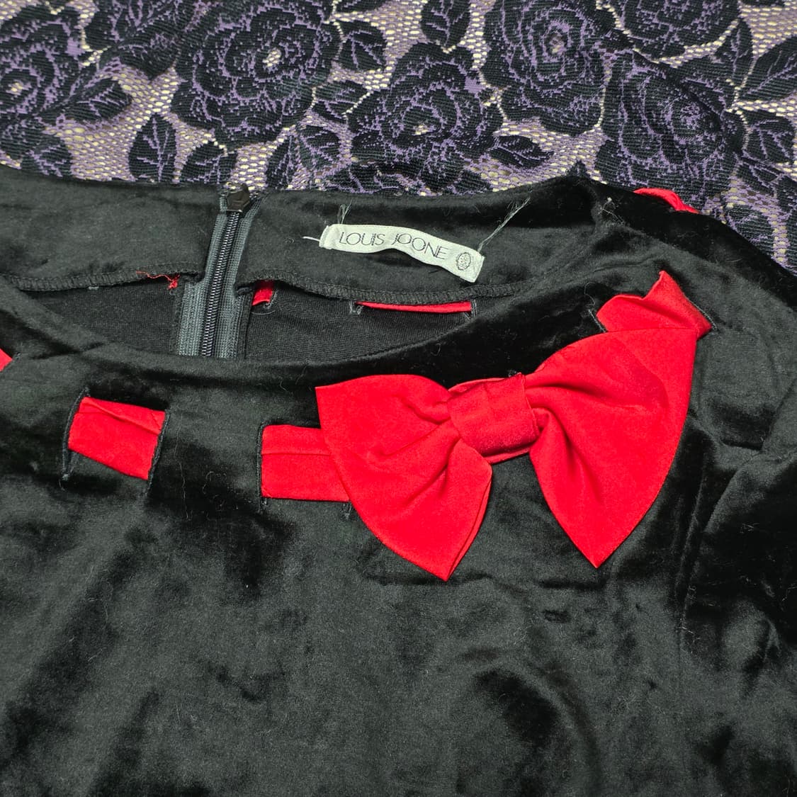 일본빈티지)블랙x레드 리본 마법소녀키키st 고딕 벨벳 로맨틱 블라우스 상품이미지4