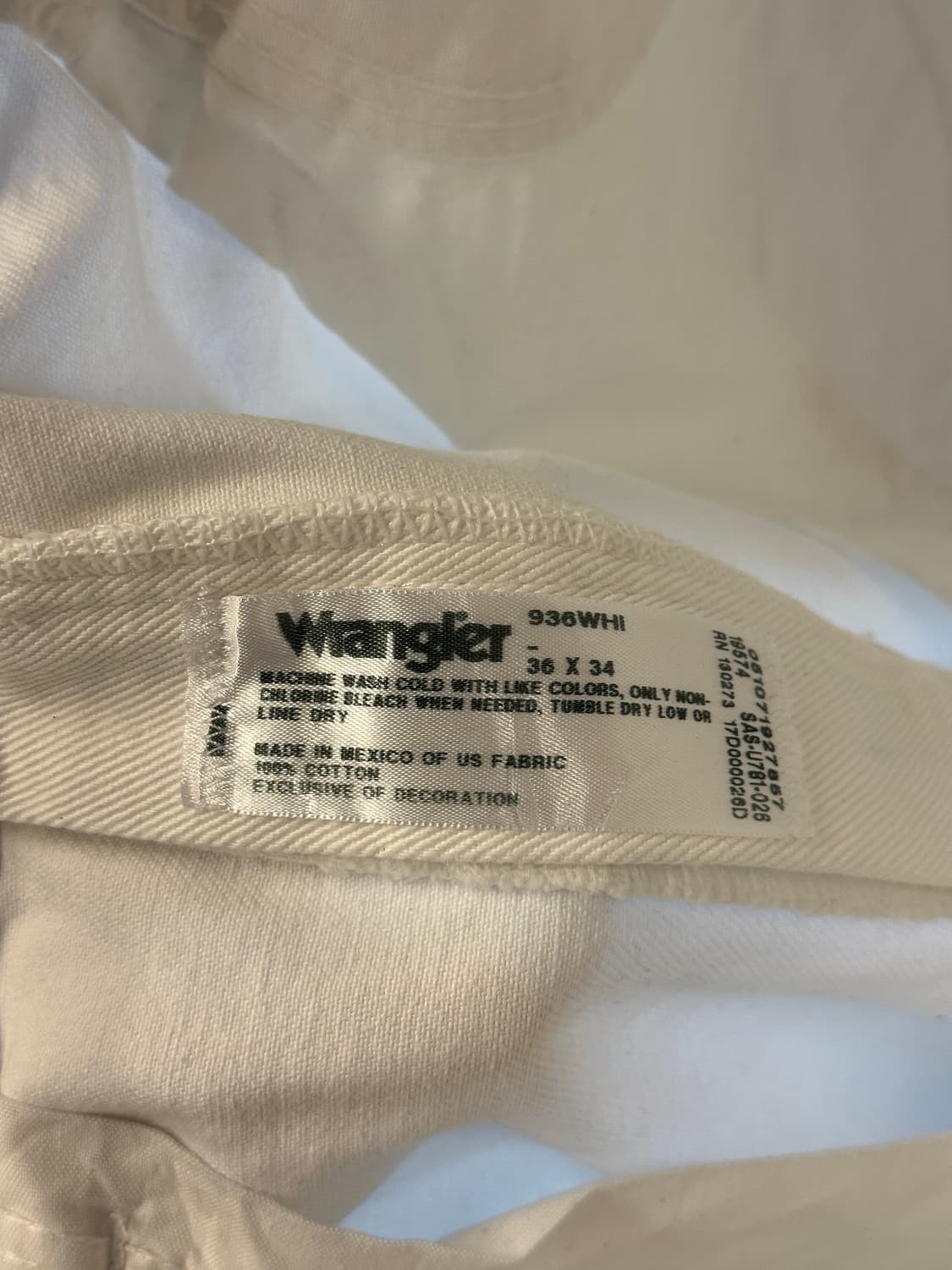 Wrangler 랭글러 화이트 데님 팬츠 36x34 상품이미지4