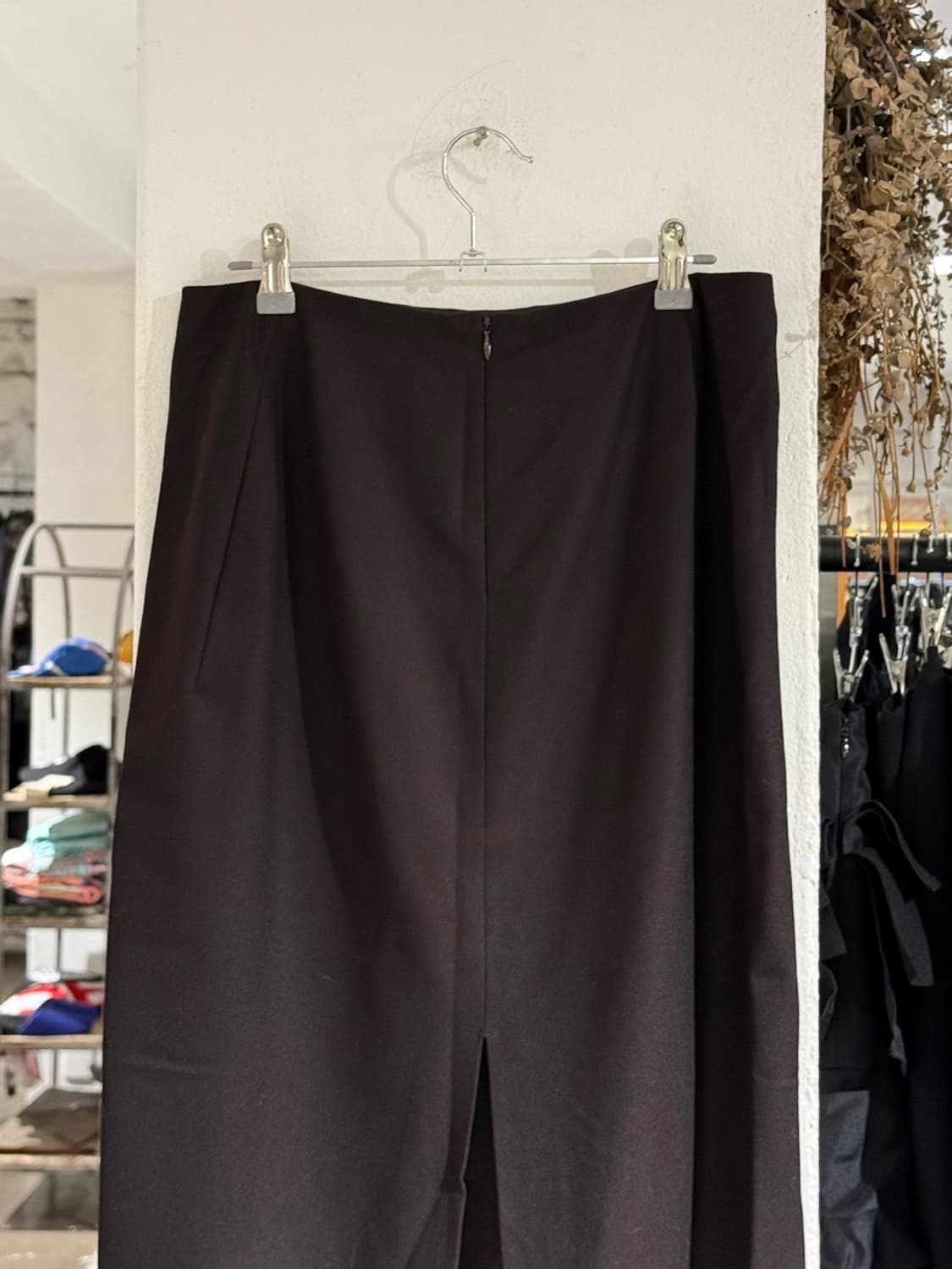 질샌더 딥 브라운 버진 울 백 슬릭 미디 스커트 상품이미지5