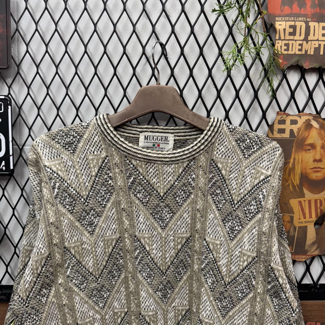 00s ITA VINTAGE 울 니트 화살표 패턴 올리브 브라운 상품이미지3