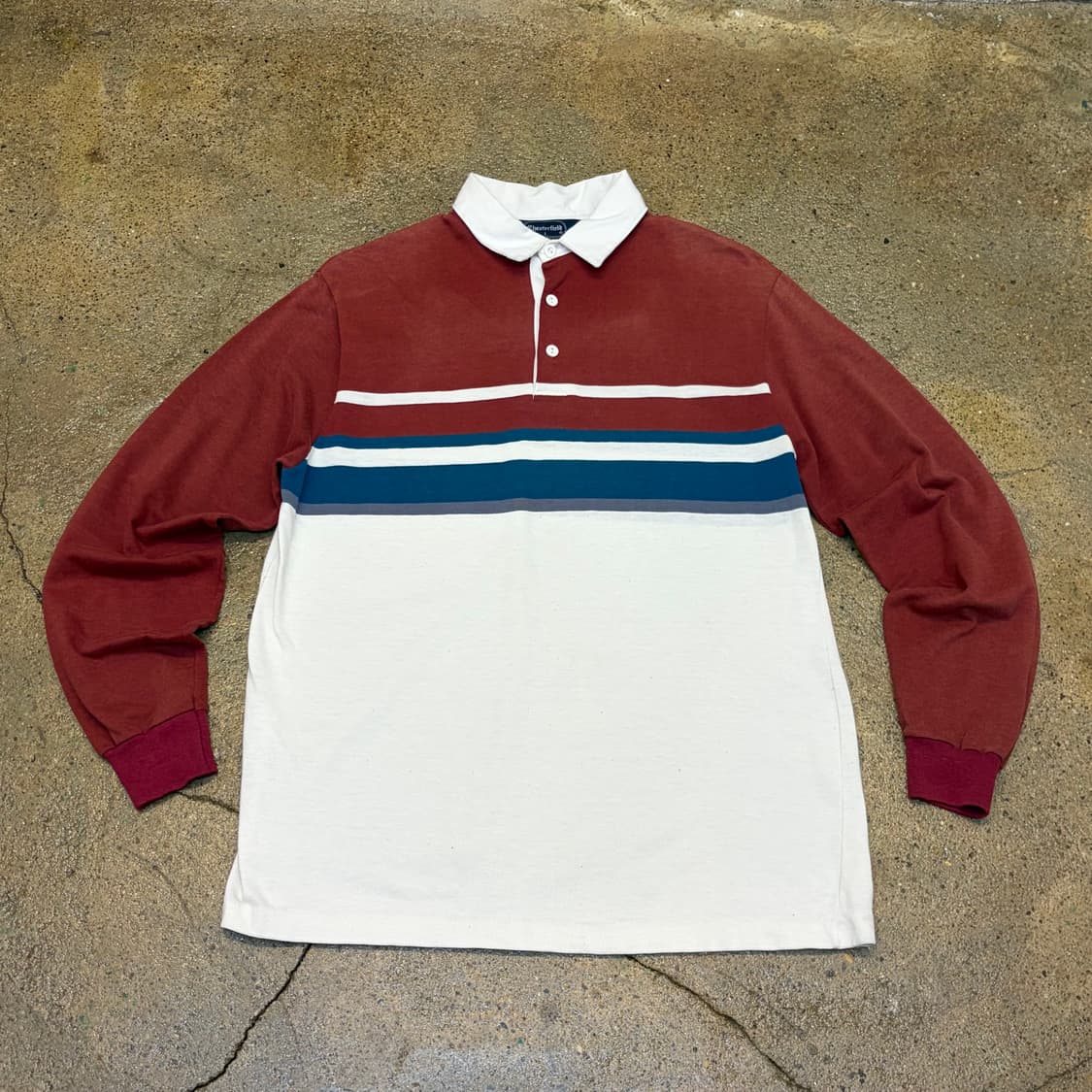 90s Made in USA 빈티지 헤비코튼 스트라이프 배색 럭비티 상품이미지1