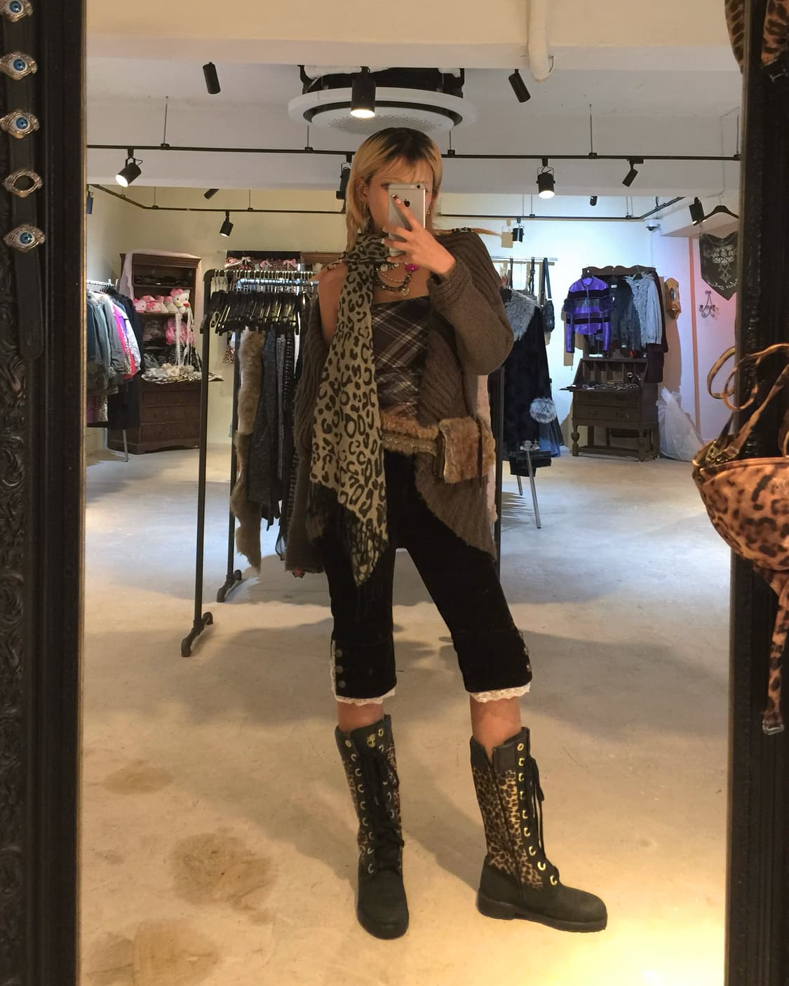 브라운 벨벳 레이스 7부 팬츠 상품이미지7