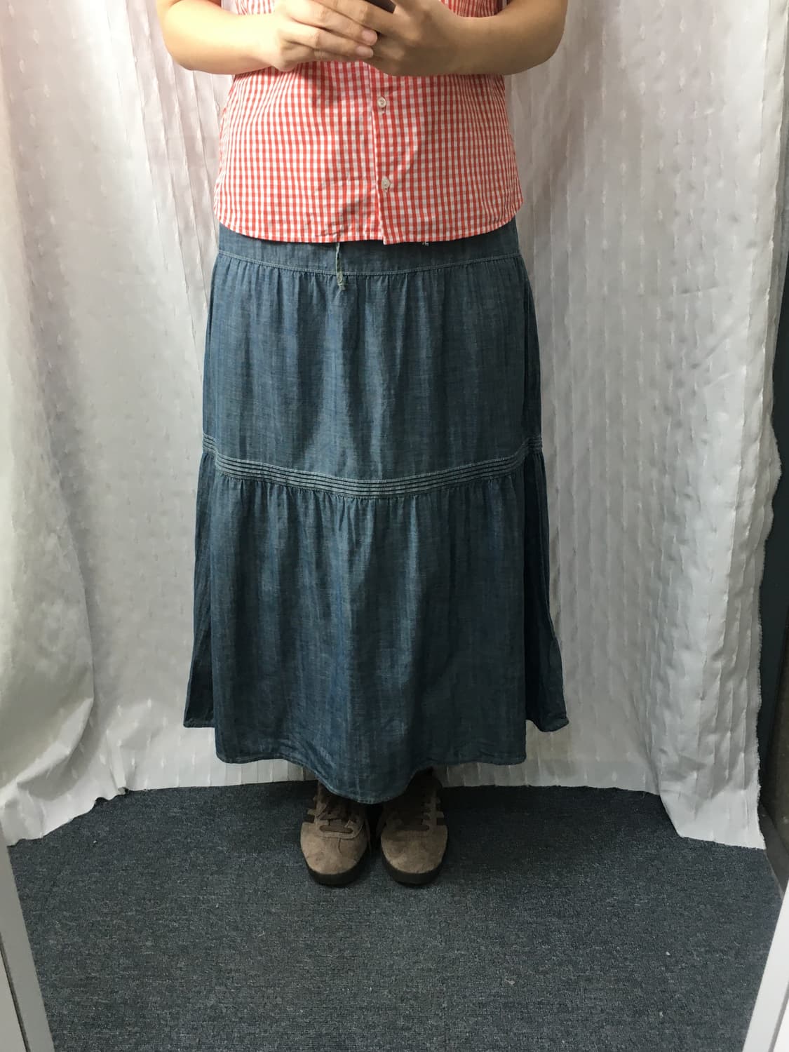 데님 코튼 미디 스커트 상품이미지4
