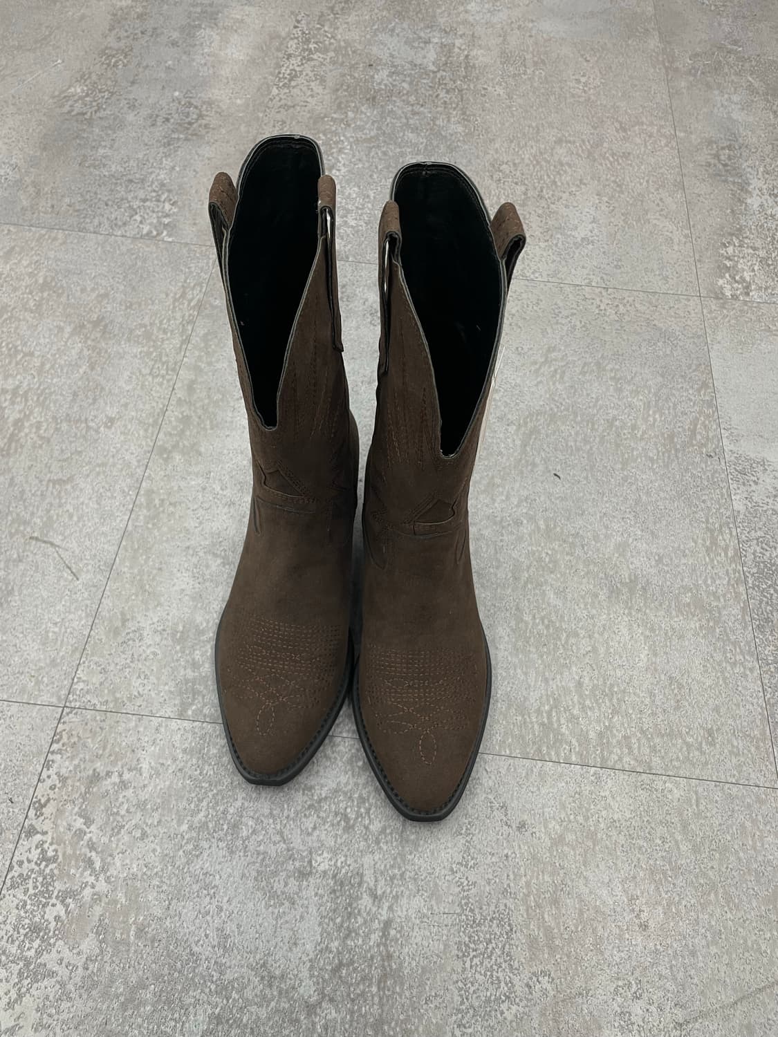 빈티지 스웨이드 브이컷 자수 미들 롱 웨스턴 부츠 H1691 상품이미지4