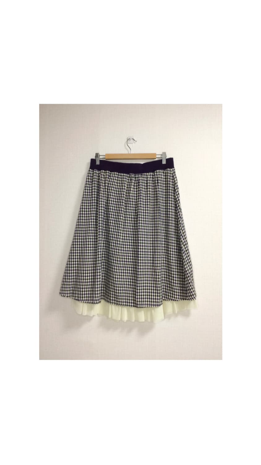 빈티지 퍼플 체크 레이스 레이어드 미디 스커트 상품이미지7