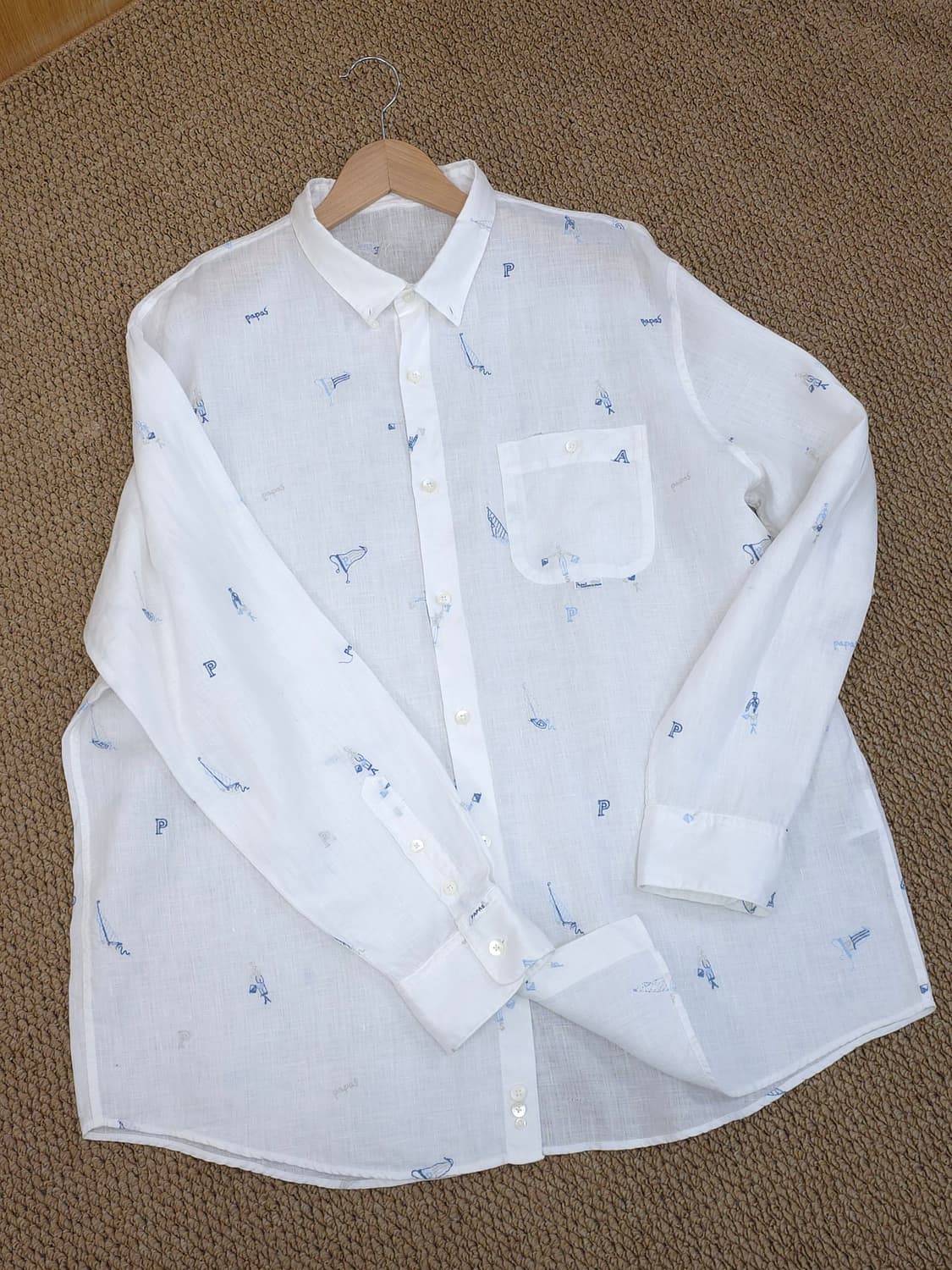 Papas 린넨100% 셔츠 남성 52 LL 상품이미지2