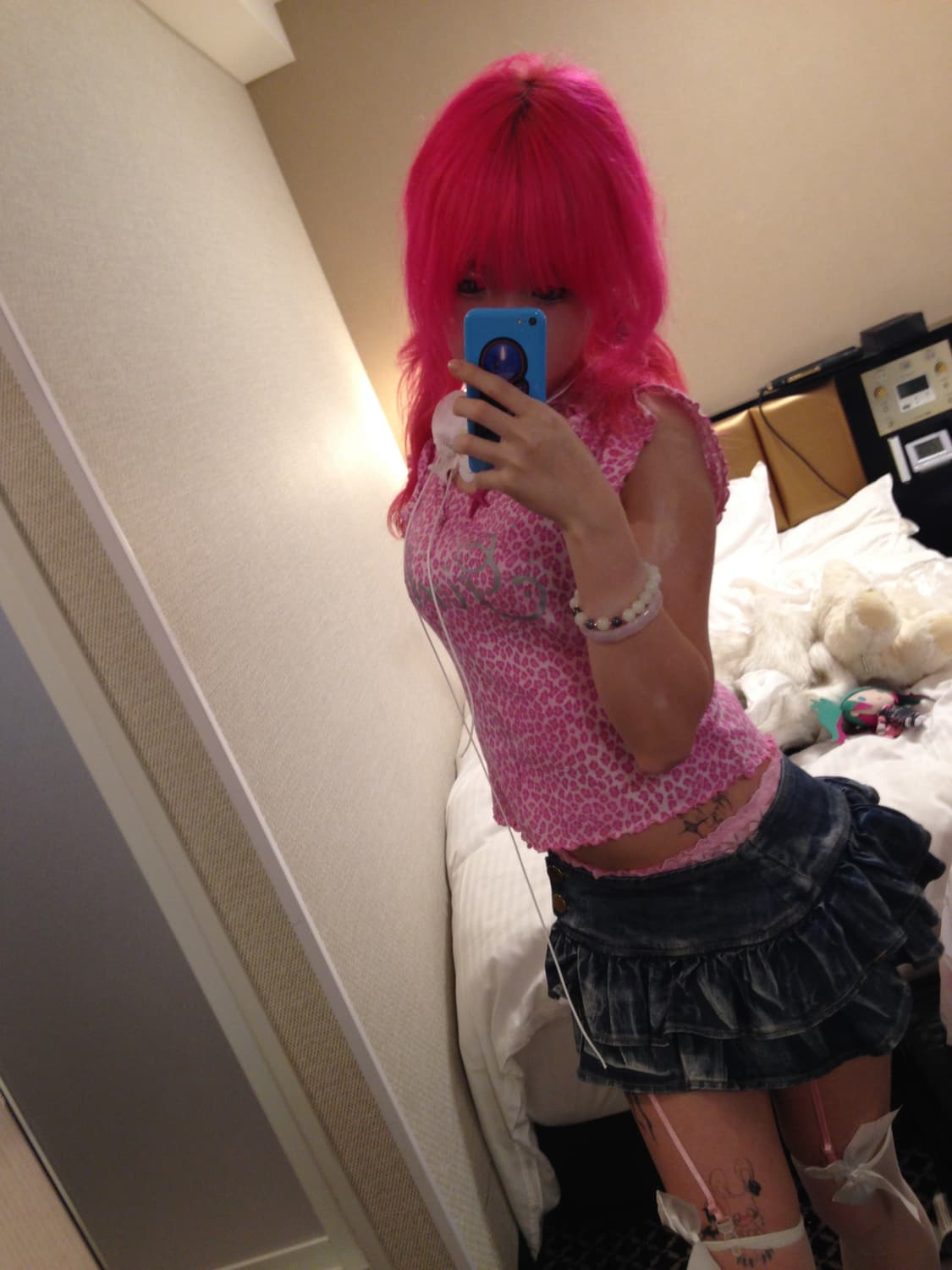 갸루 핑크 호피 반팔 상품이미지2