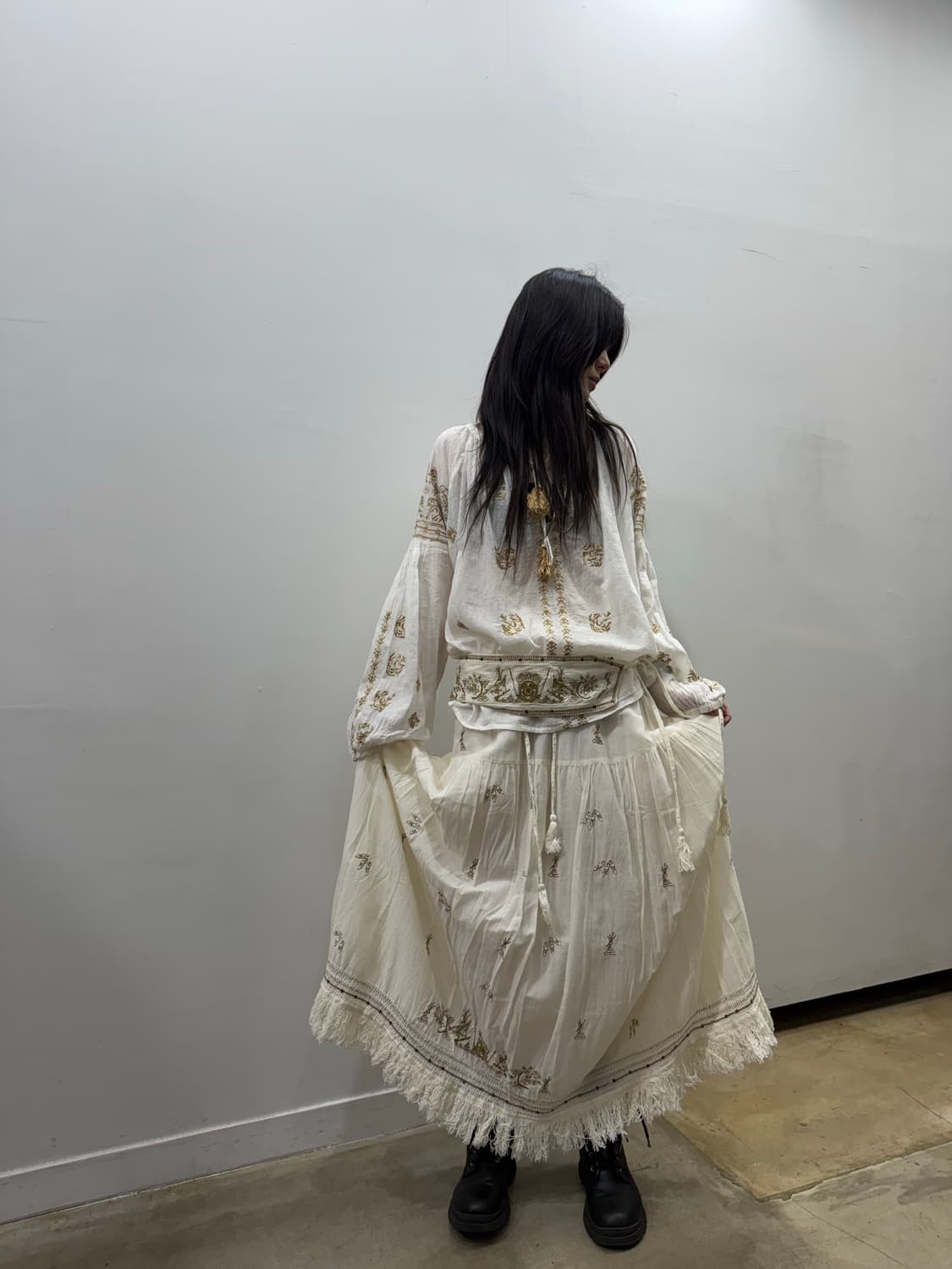 GOA 보헤미안 스트랩 디테일 롱 스커트 상품이미지1