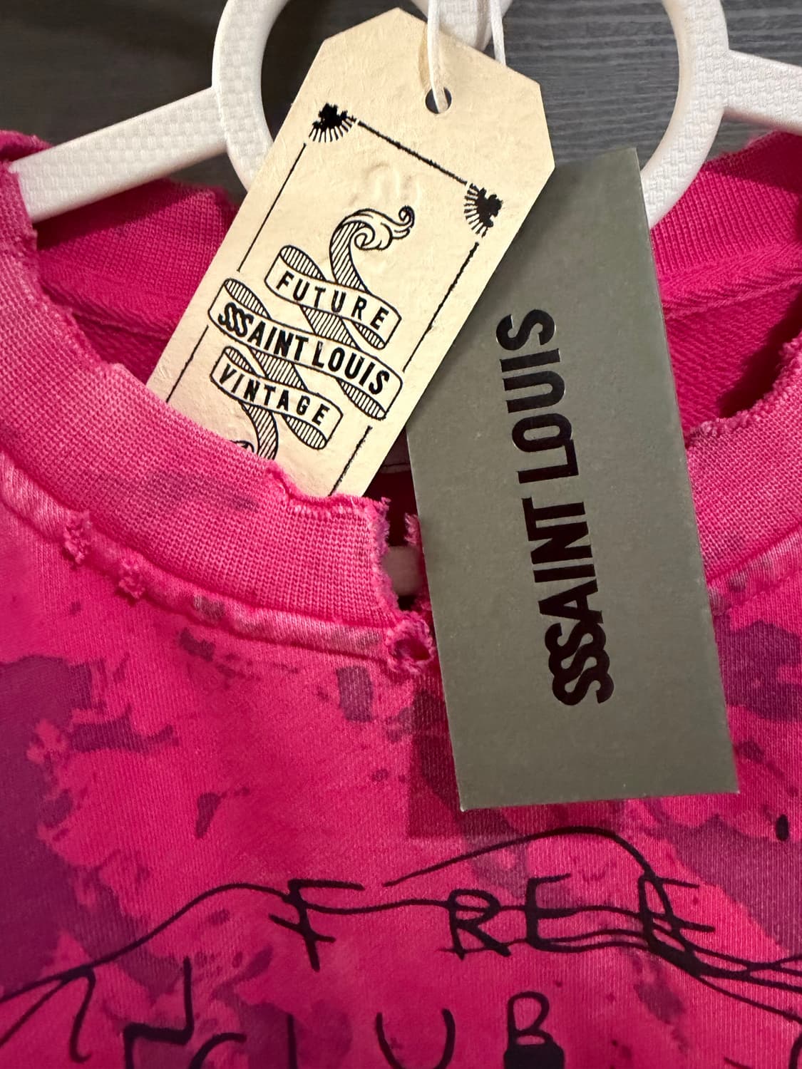 SSSAINT LOUIS 핑크 데미지 맨투맨 XL 상품이미지3