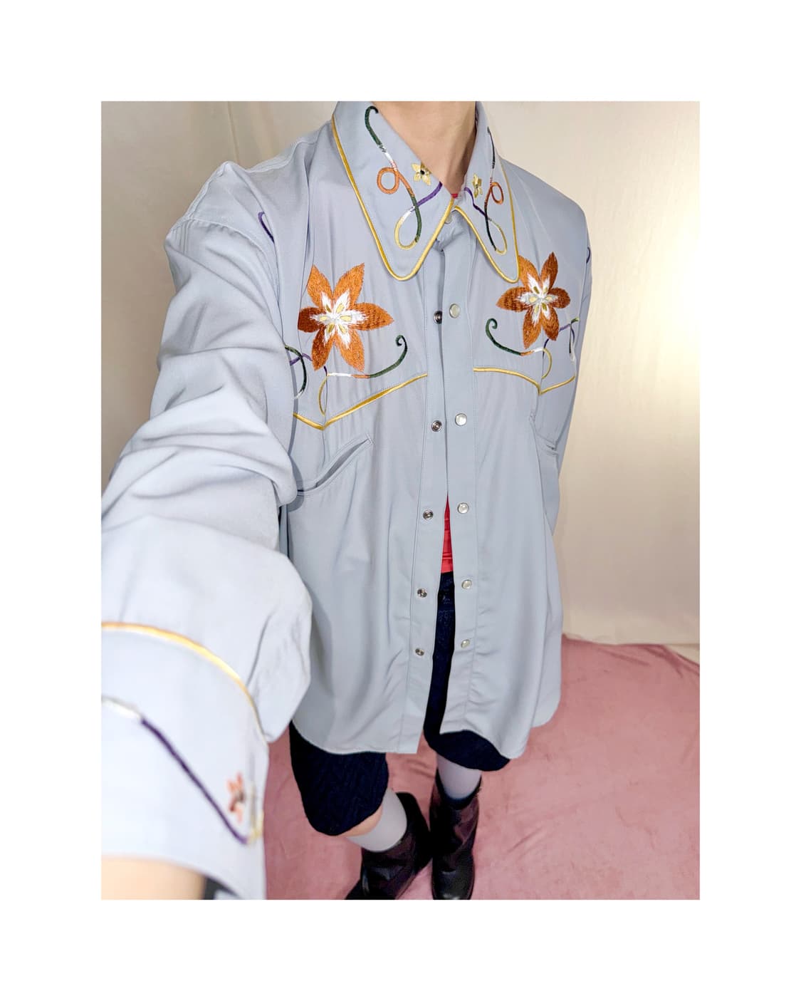 Hakka 플라워 자수 웨스턴 셔츠 상품이미지1