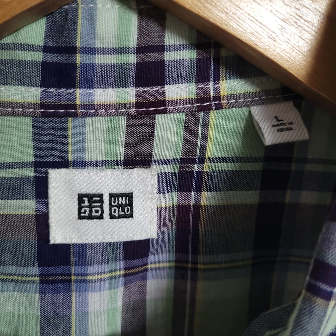 (L) UNIQLO 유니클로 반팔 체크 셔츠 남방 마혼방 상품이미지2