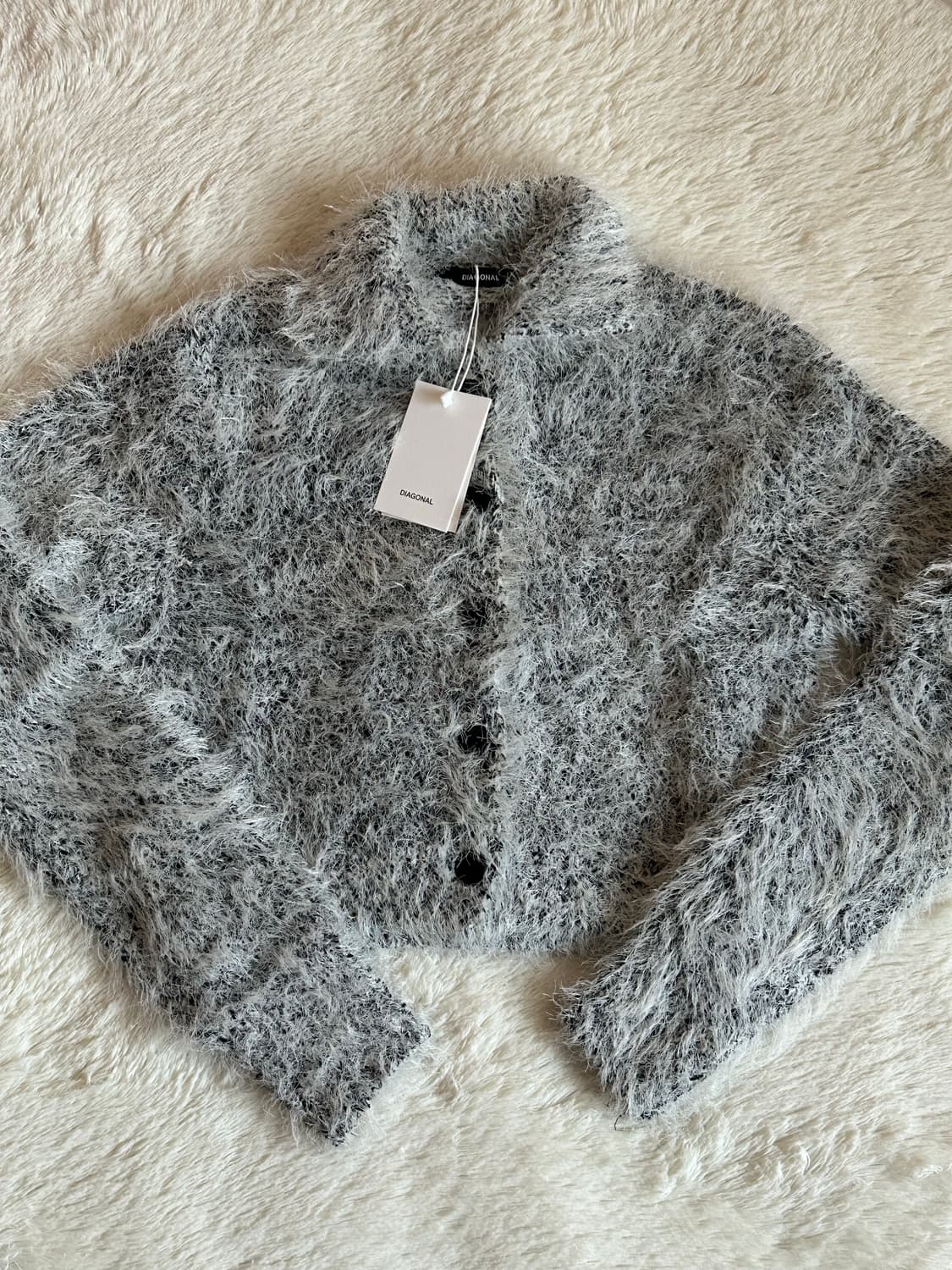 택O) 다이애그널 퍼지 믹스드 니트  가디건 블랙 상품이미지5