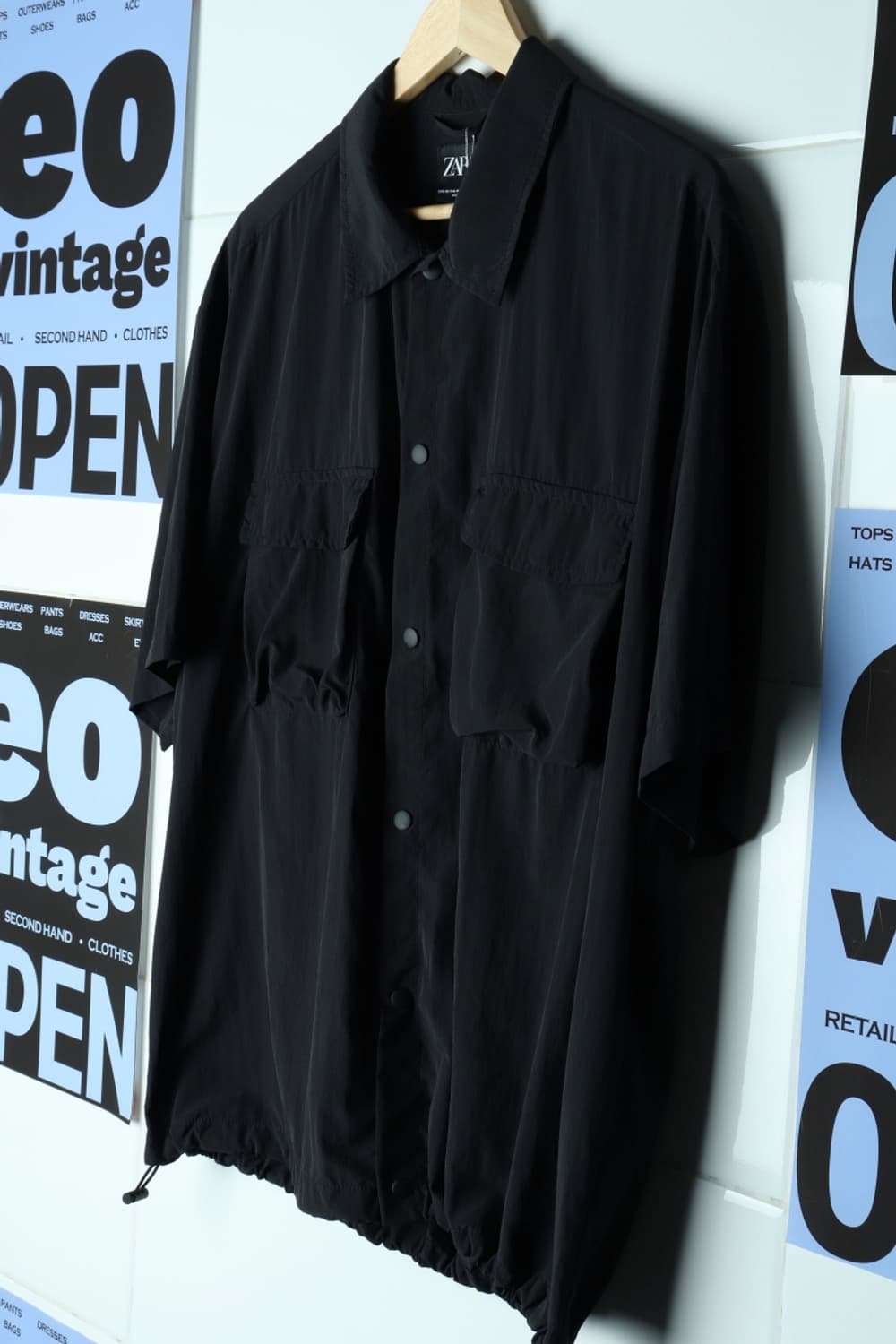 (XL-2XL) 자라 반팔 카라 티셔츠 블랙 테크웨어 우븐-H31876 상품이미지1