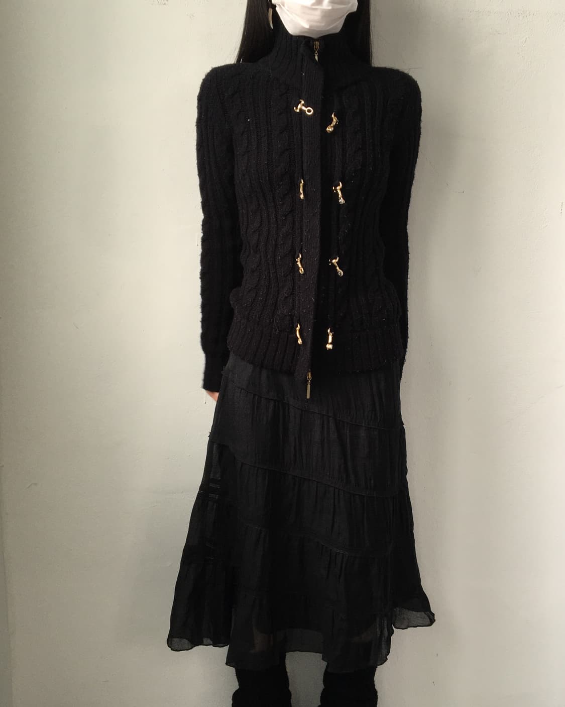 Cable pattern high neck knit zip up 상품이미지6