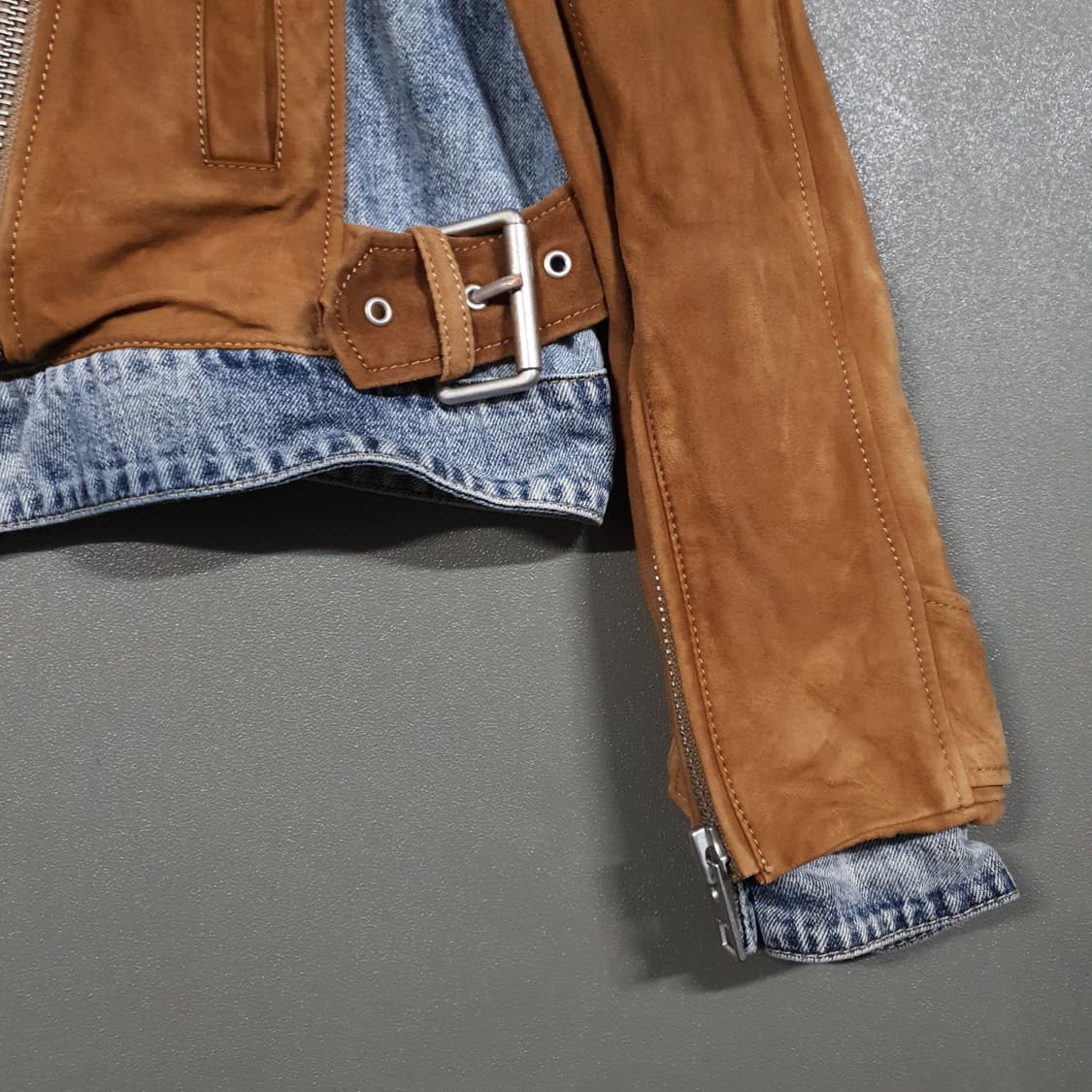 여성 S) 올세인츠 염소 스웨이드 지퍼 디테일 플레임 바이커 데님 자켓 상품이미지5