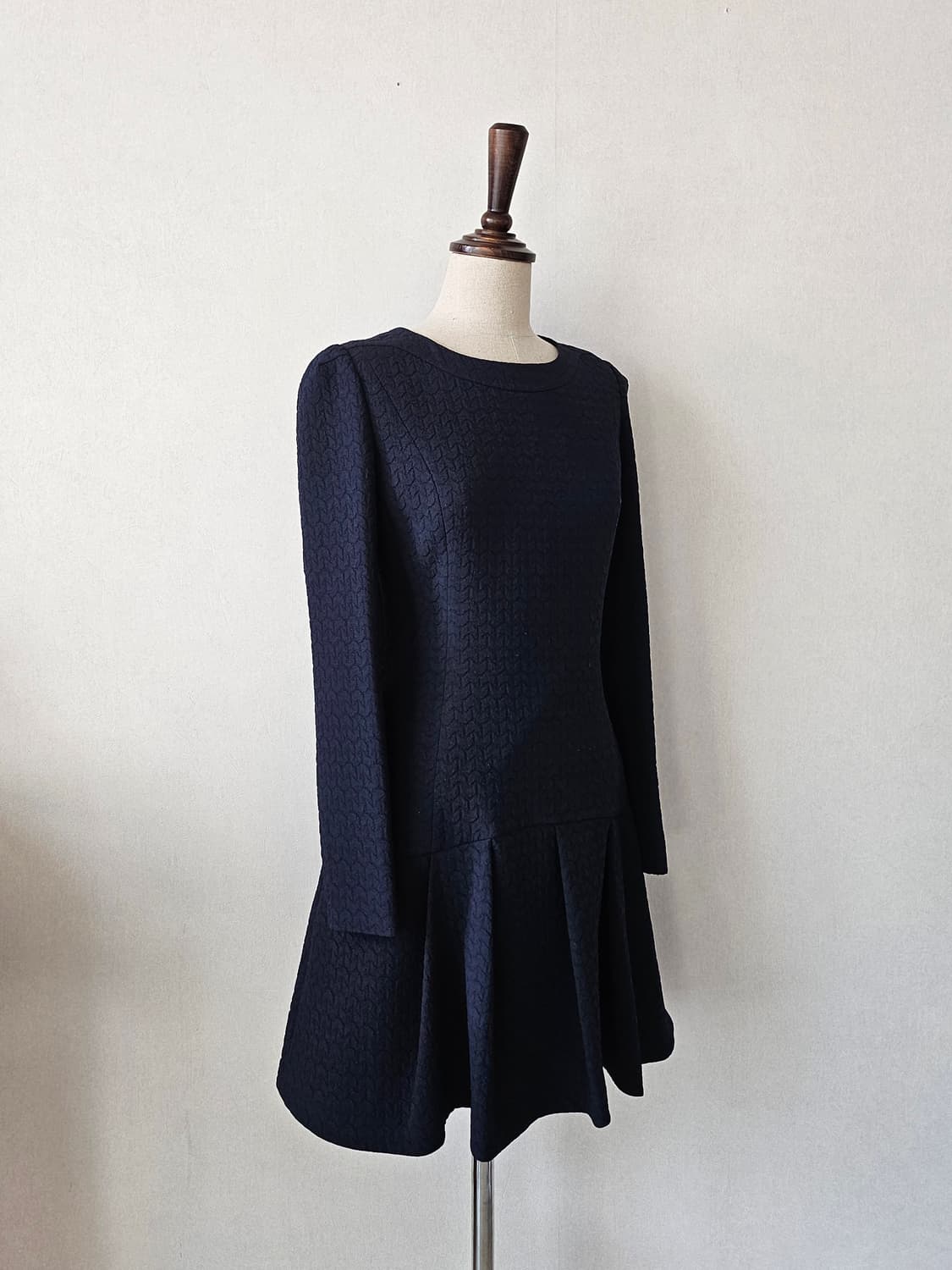 JJ지고트 프리미엄 빈티지 네이비 자카드 플레어 원피스 (44~날씬55) 상품이미지4