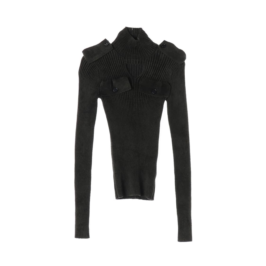 보테가베네타 리브 하이 넥 밀리터리 스웨터 견장 니트 다크그린 S
 상품이미지1