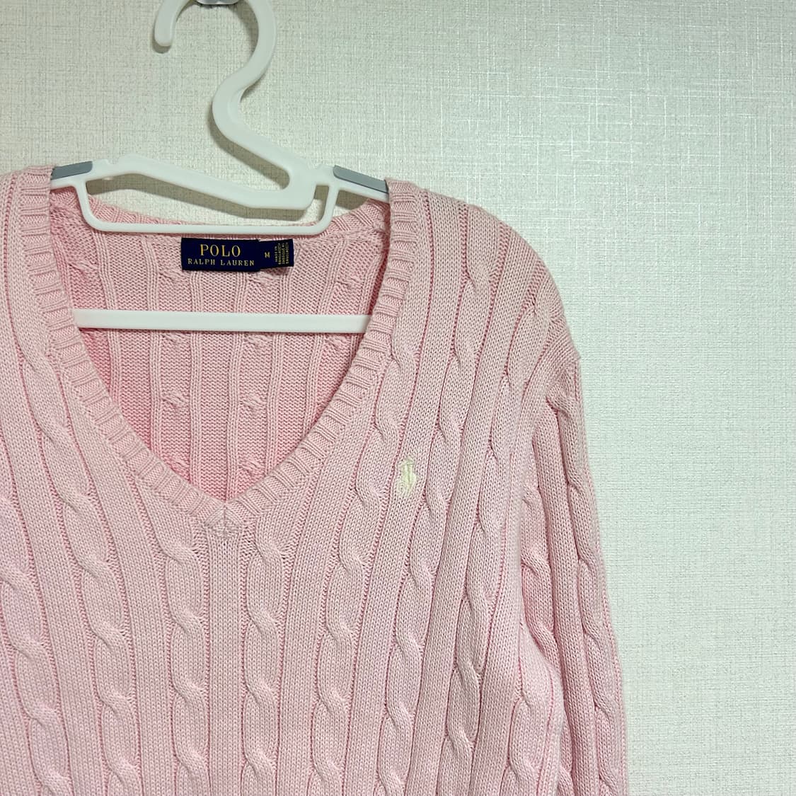 폴로 랄프로렌 신형 브이넥 꽈배기 니트 베이비 핑크 연핑크 M 상품이미지5